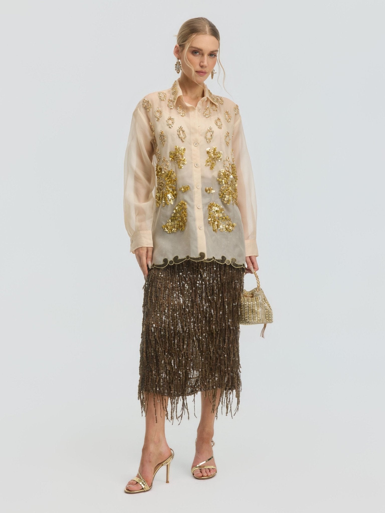 Floral Sequin Mulberry Silk Shirt - Social Queen