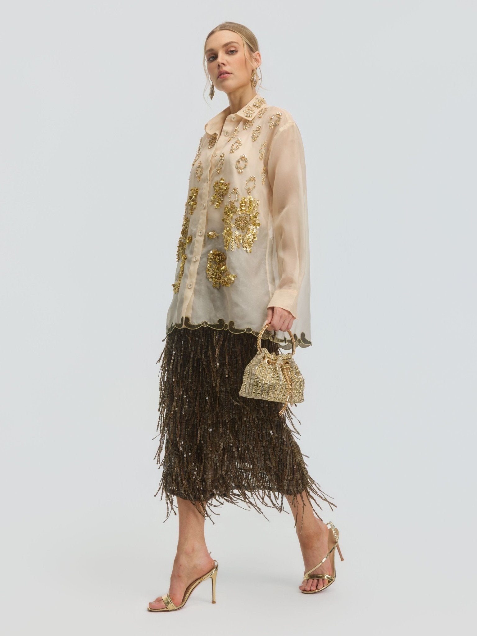 Floral Sequin Mulberry Silk Shirt - Social Queen