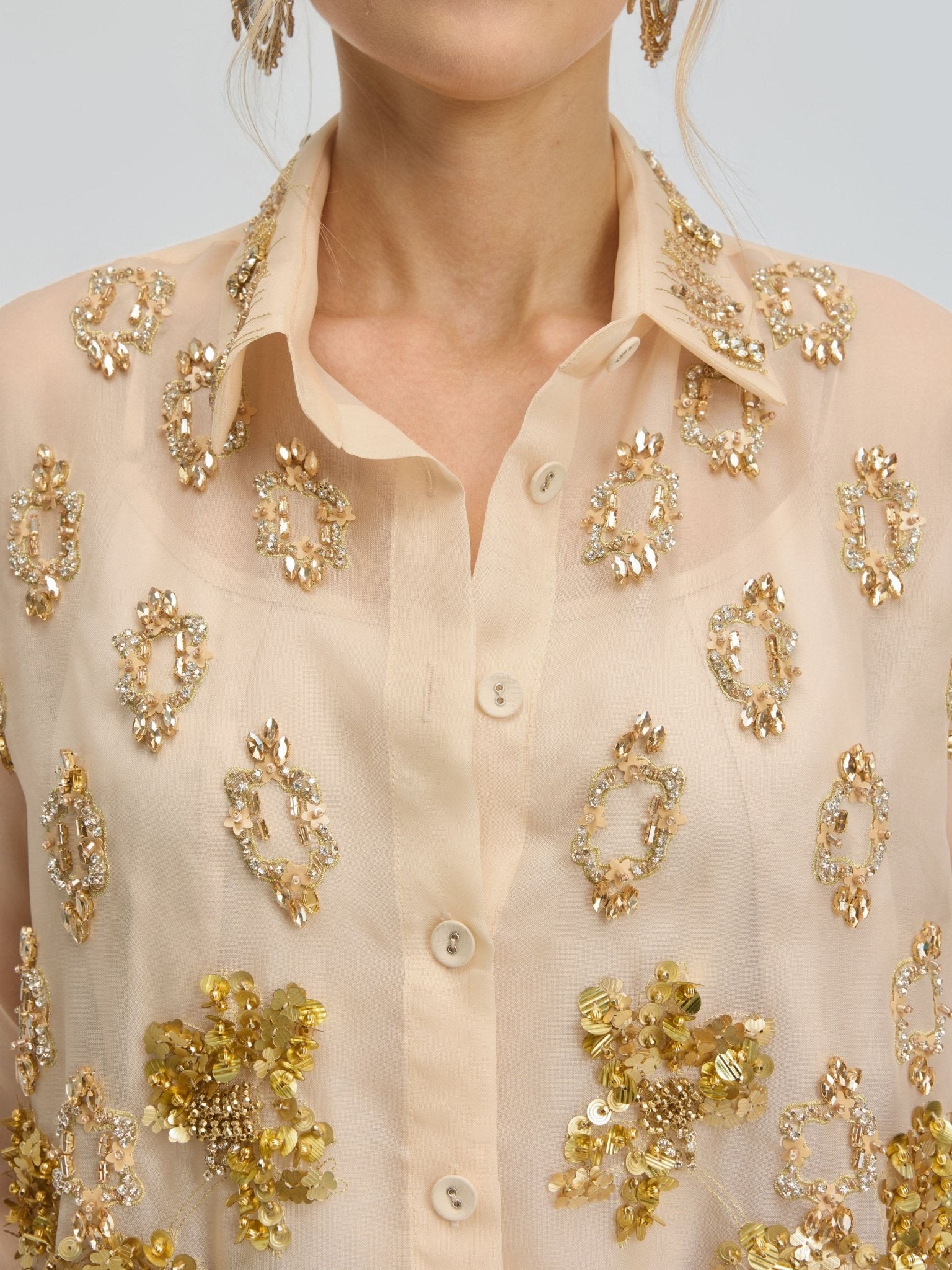 Floral Sequin Mulberry Silk Shirt - Social Queen