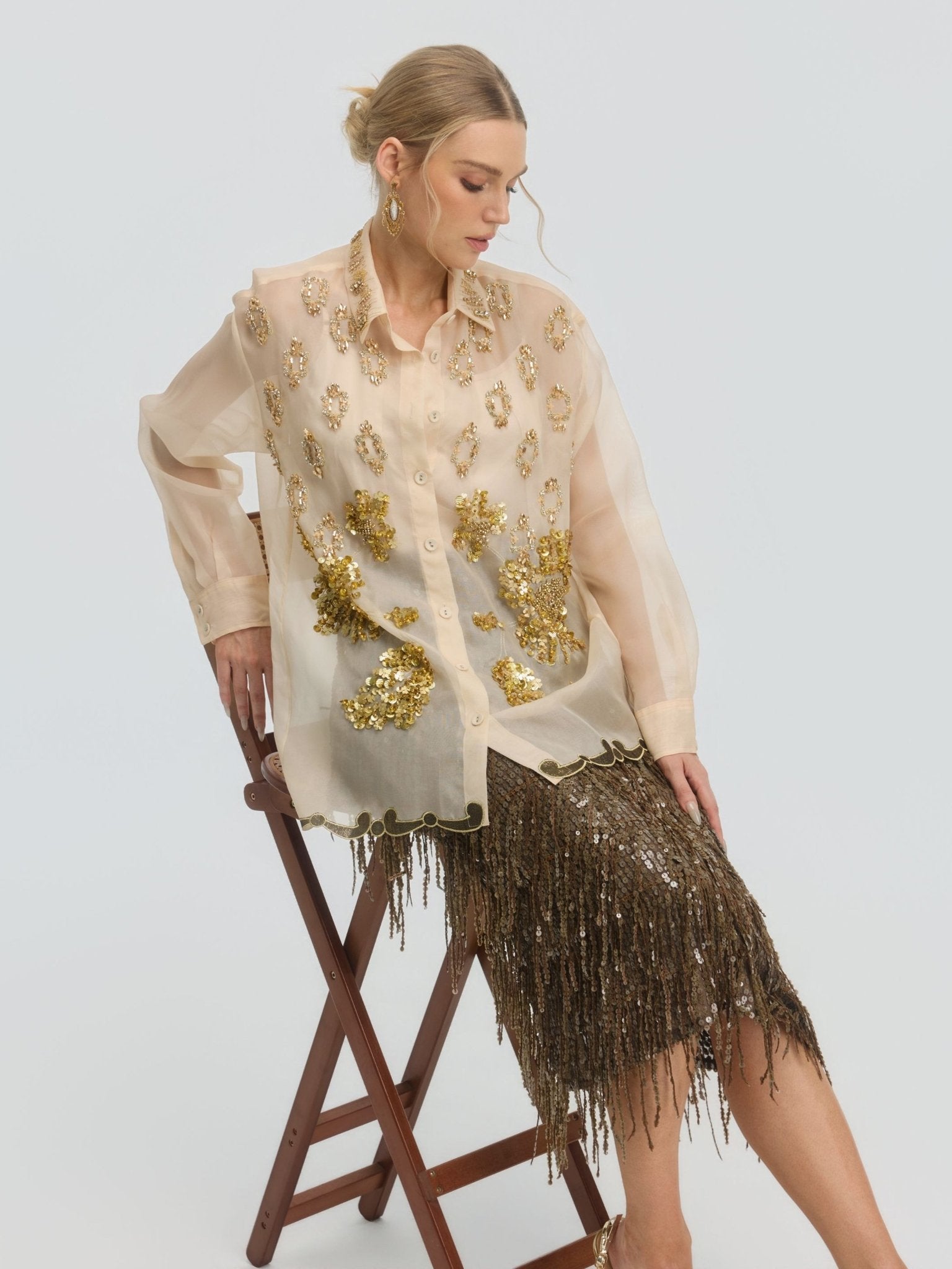 Floral Sequin Mulberry Silk Shirt - Social Queen