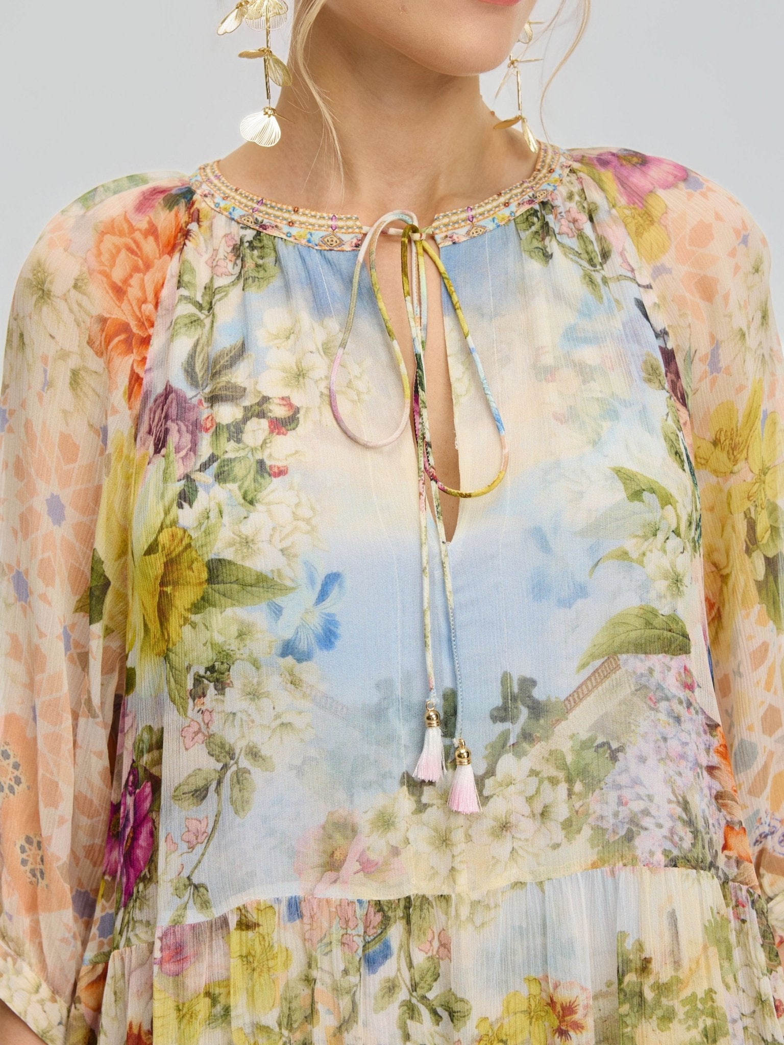 Garden Print Mulberry Silk Dress - Social Queen