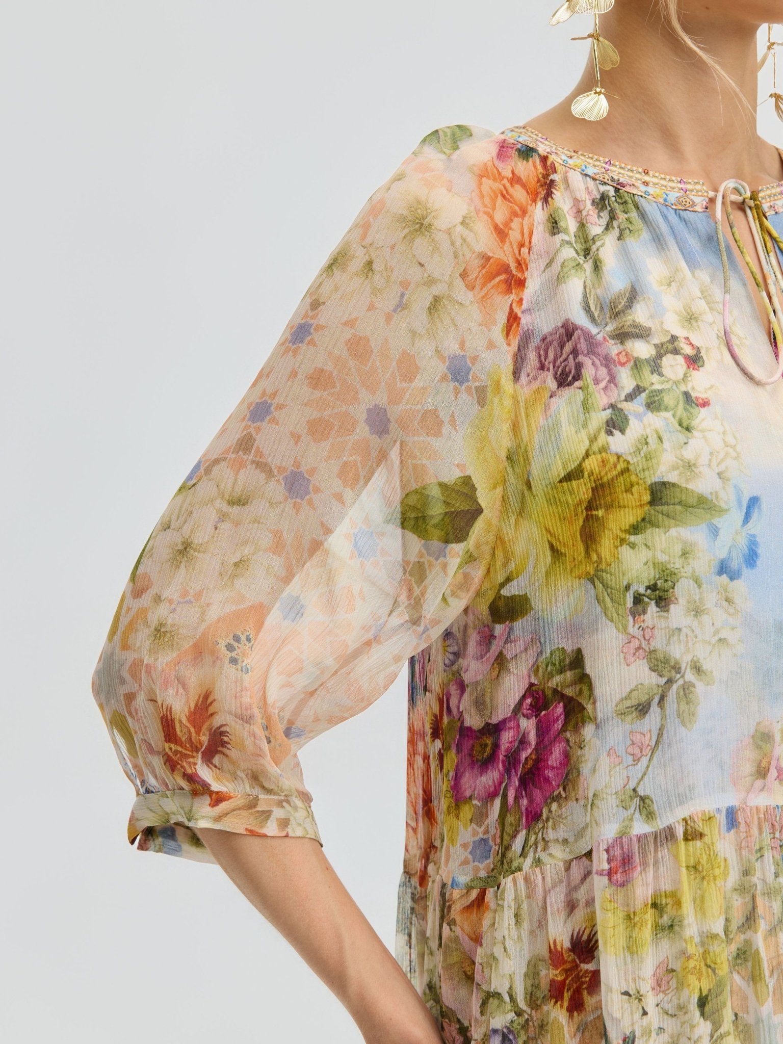 Garden Print Mulberry Silk Dress - Social Queen