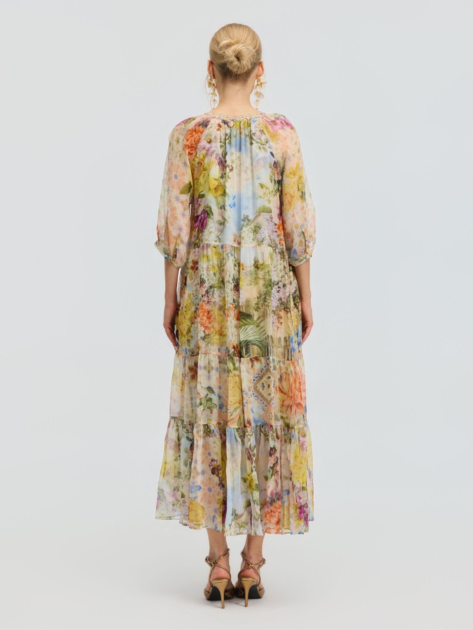 Garden Print Mulberry Silk Dress - Social Queen