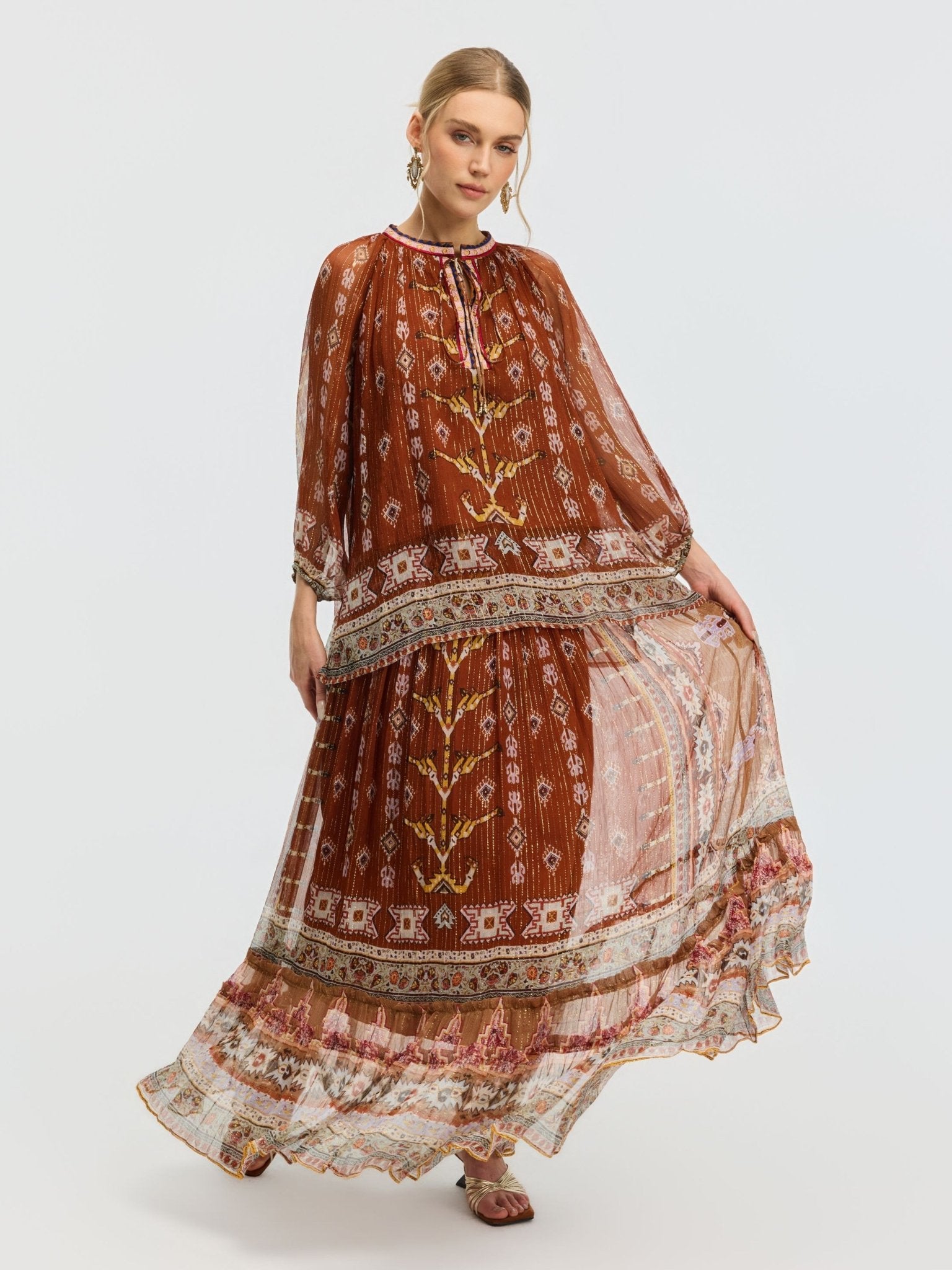 Geometric Print Mulberry Silk Blouse - Social Queen
