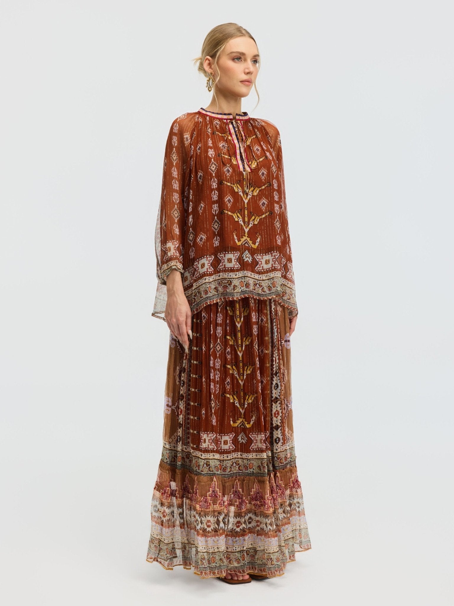 Geometric Print Mulberry Silk Blouse - Social Queen