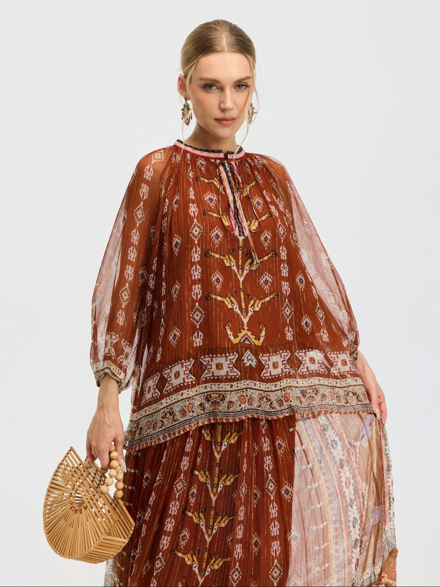 Geometric Print Mulberry Silk Blouse - Social Queen