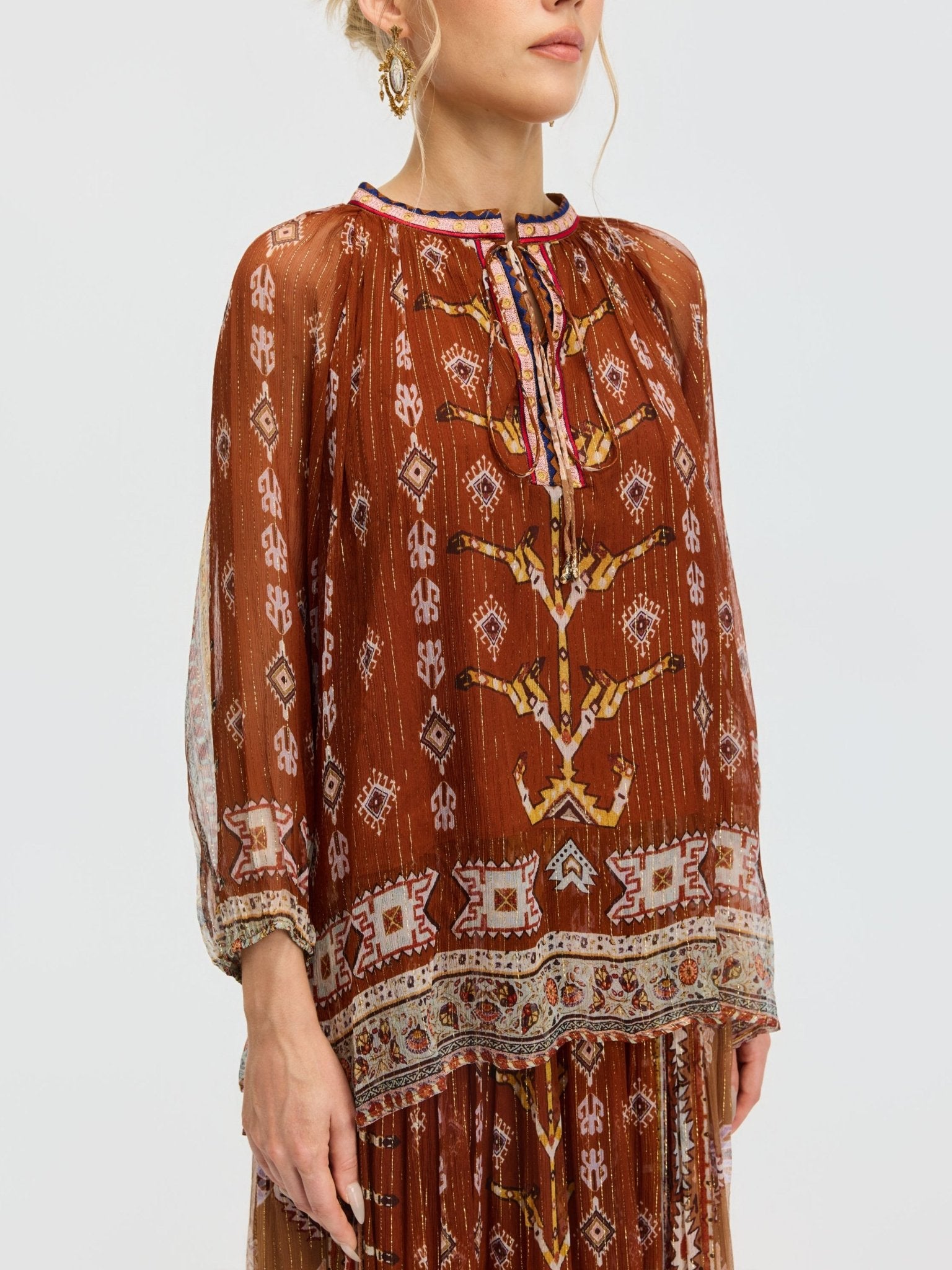 Geometric Print Mulberry Silk Blouse - Social Queen