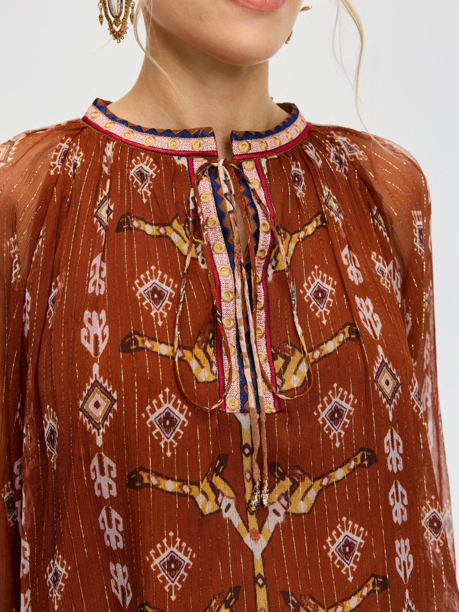 Geometric Print Mulberry Silk Blouse - Social Queen