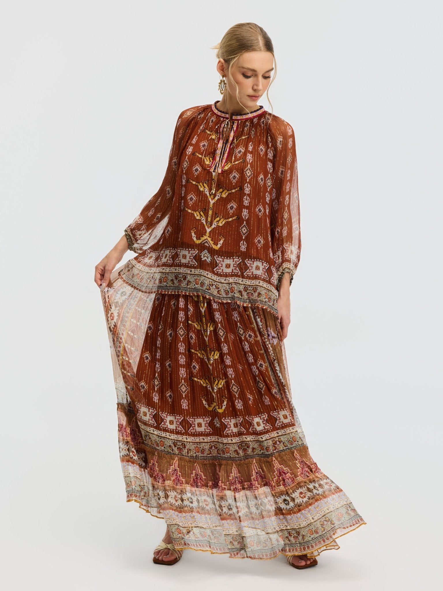 Geometric Print Mulberry Silk Blouse - Social Queen