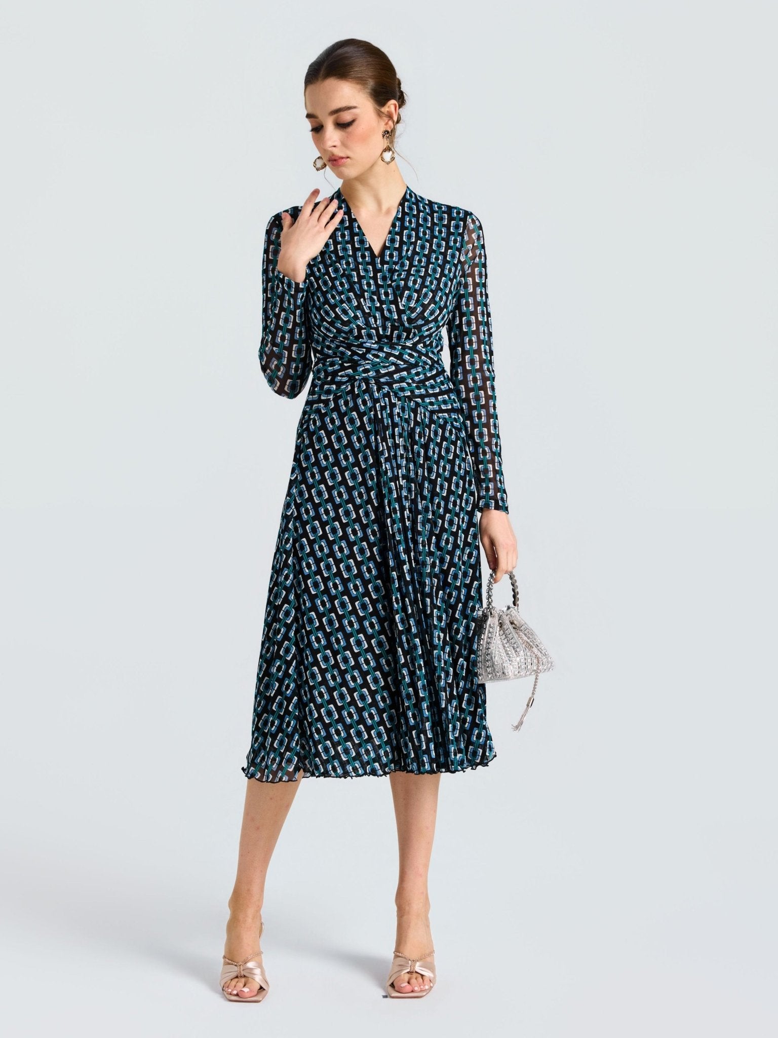 Geometric Print Stretch Dress - Social Queen