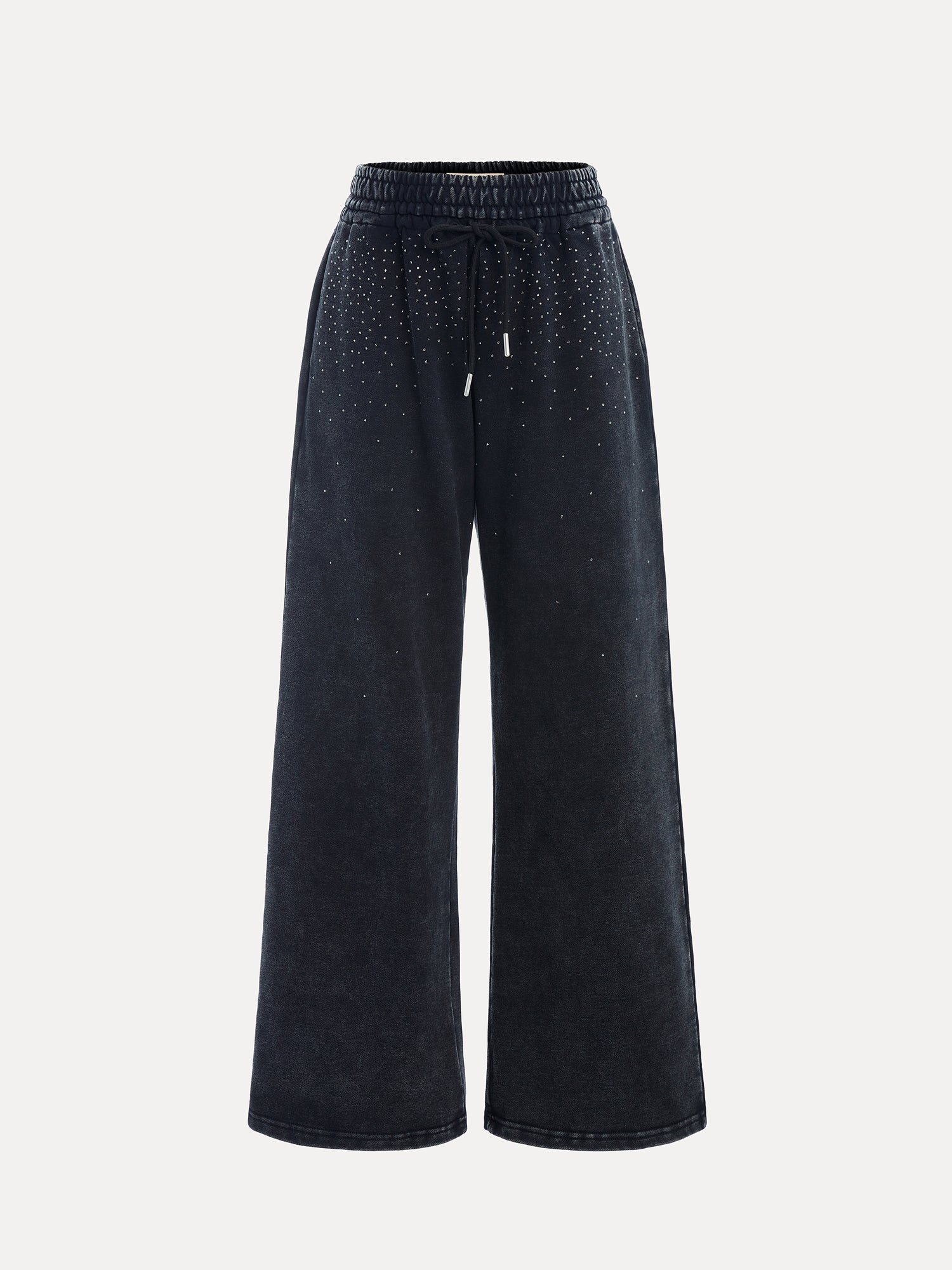 The Social Queen Gradient Rhinestone Wide-Leg Pants feature an elastic waist and small decorative studs scattered on the upper front.