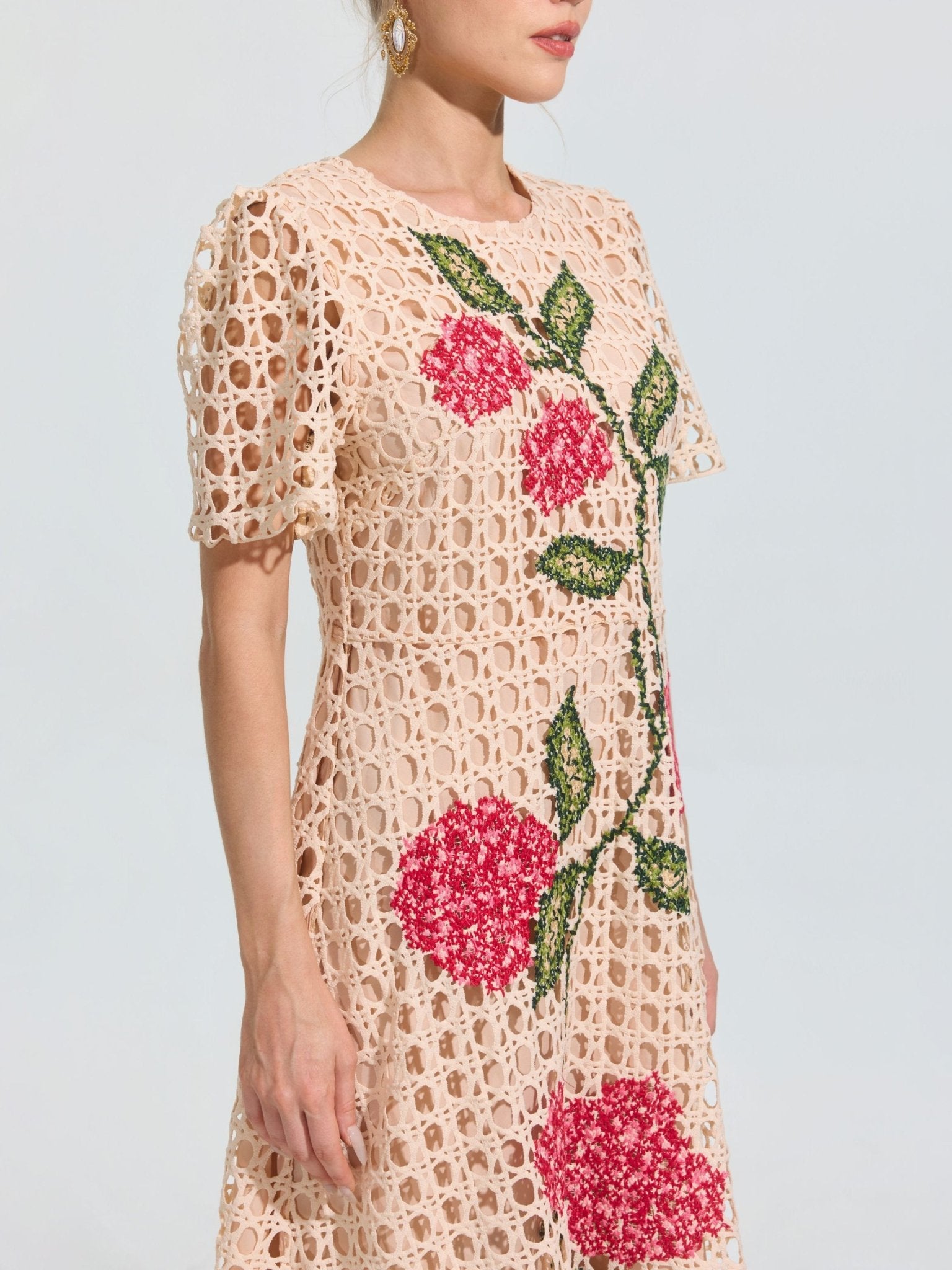 Hydrangea Embroidered Openwork Dress - Social Queen