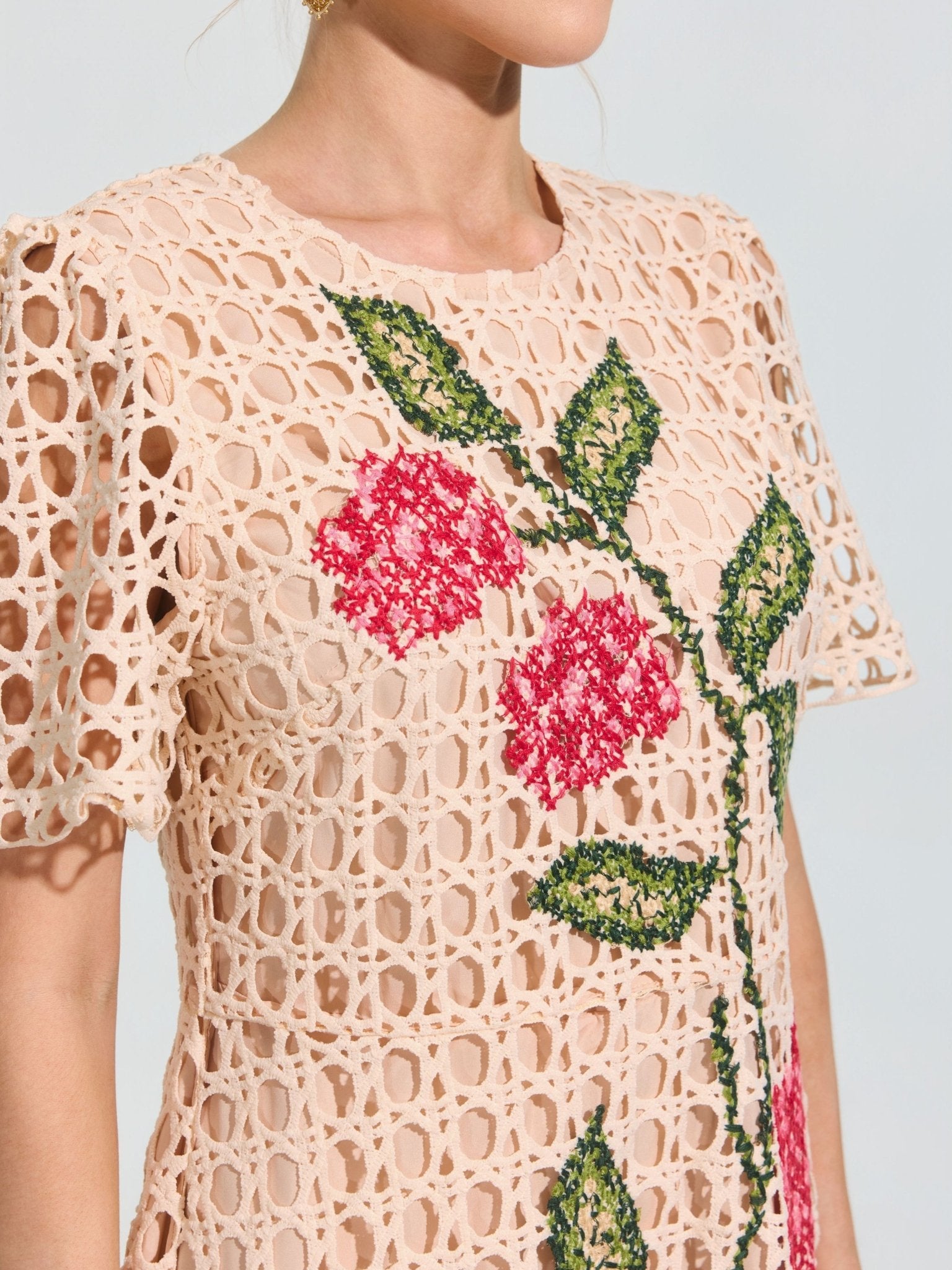 Hydrangea Embroidered Openwork Dress - Social Queen