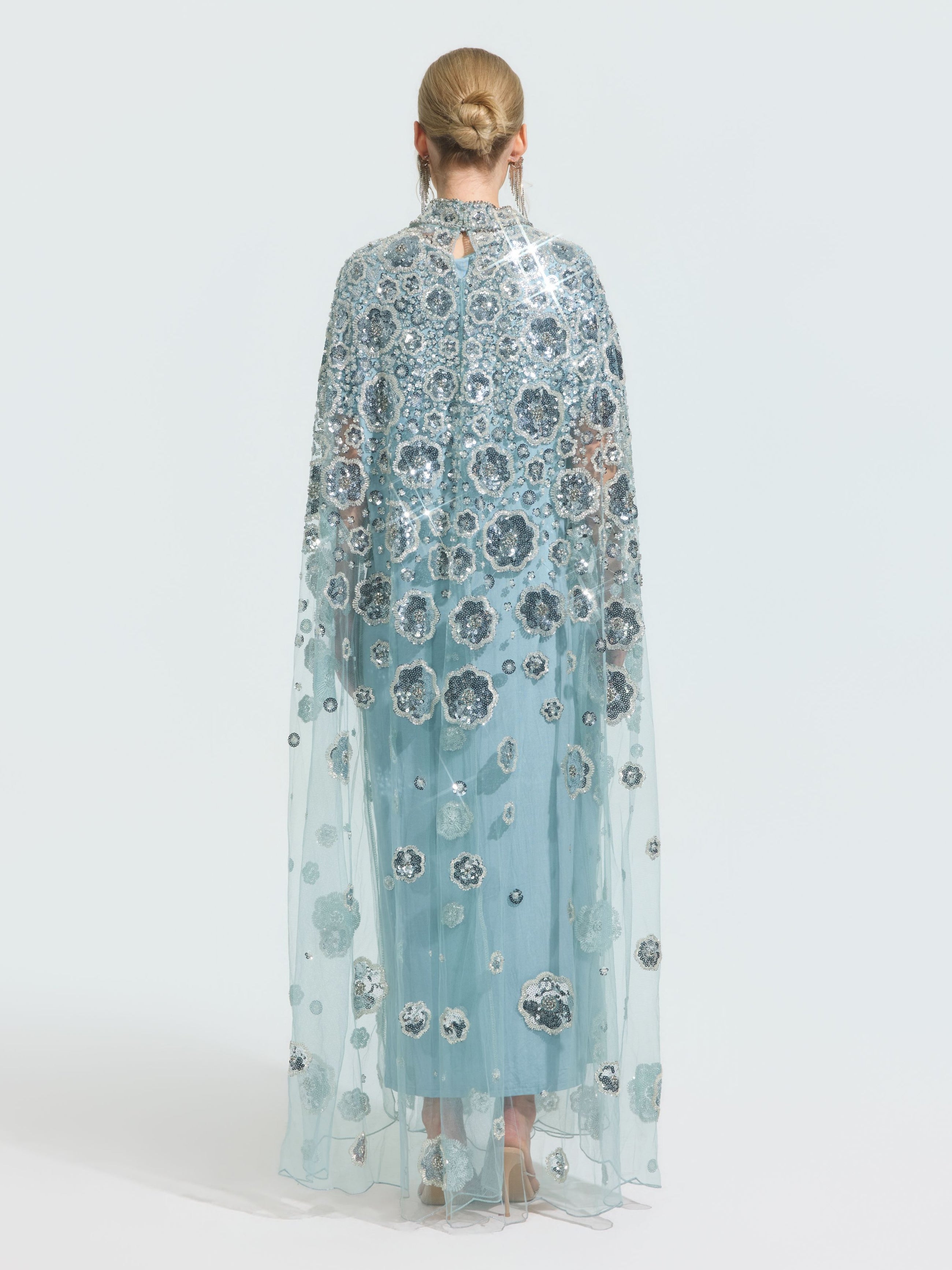 Floral Sequin Cape Dress (Includes Slip Dress)