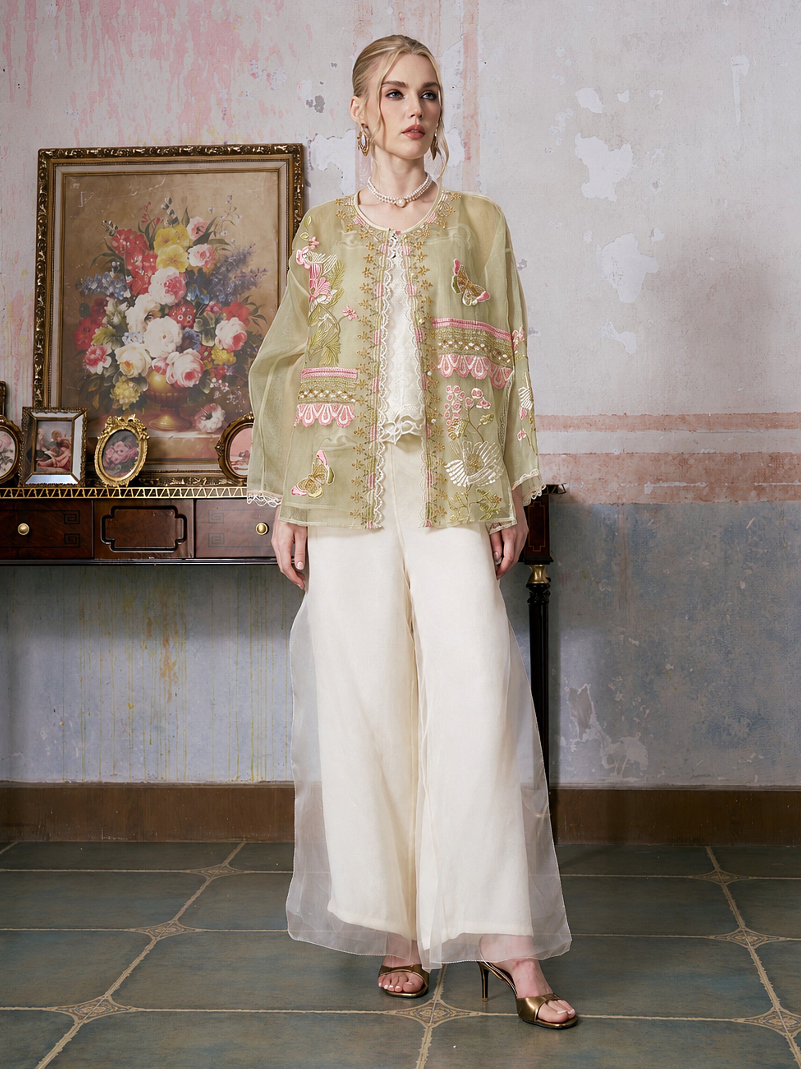 Floral Embroidered Mulberry Silk Jacket