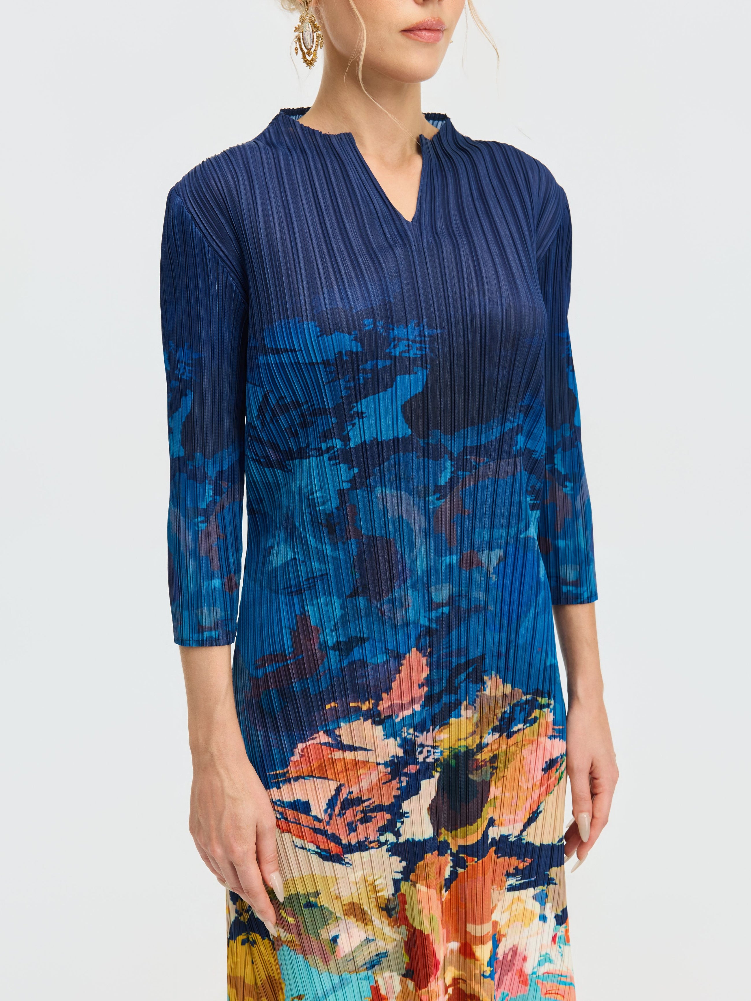 Painted Floral Pleated Dress