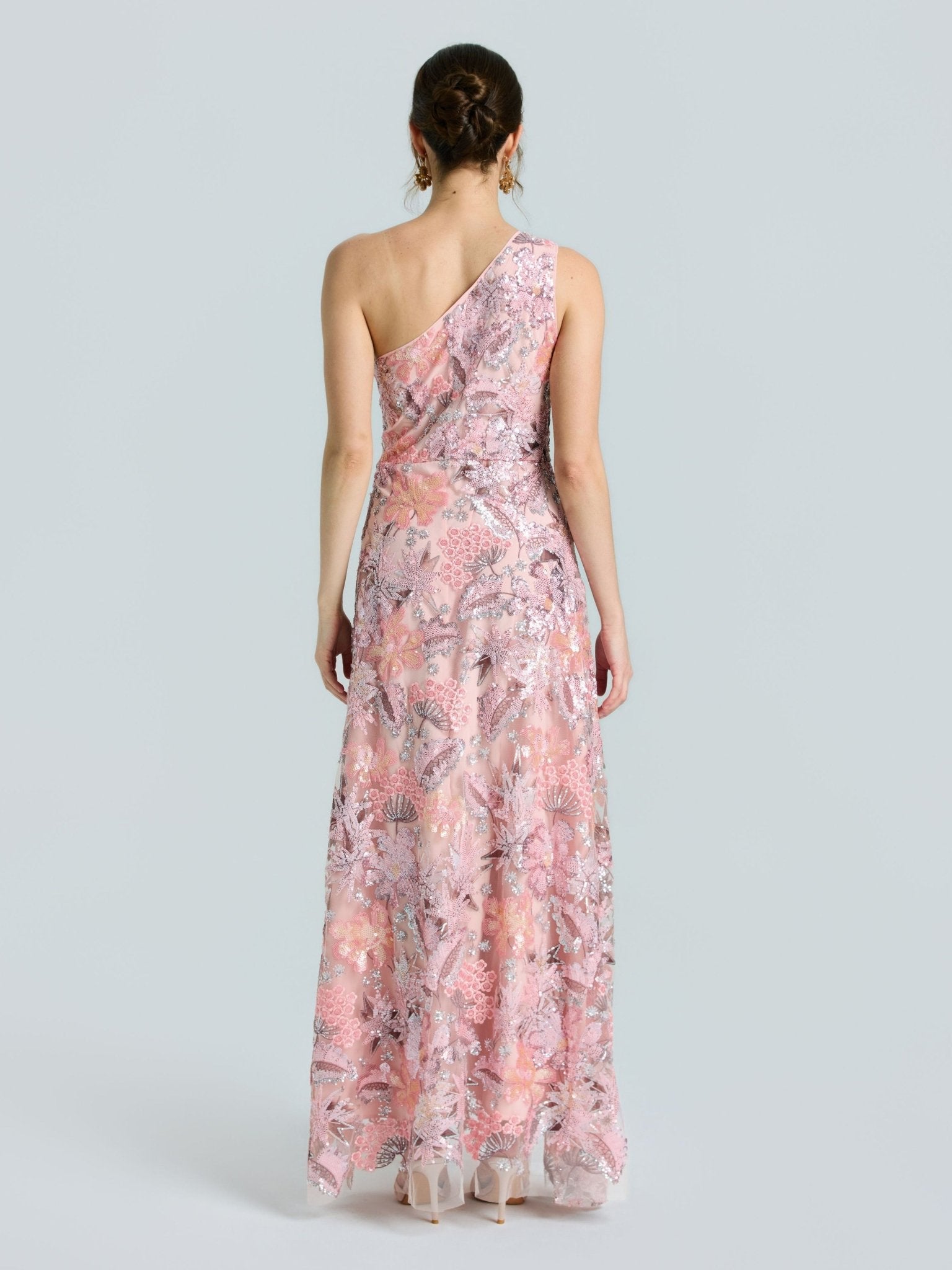 One-Shoulder Floral Sequin Embroidered Dress - Social Queen