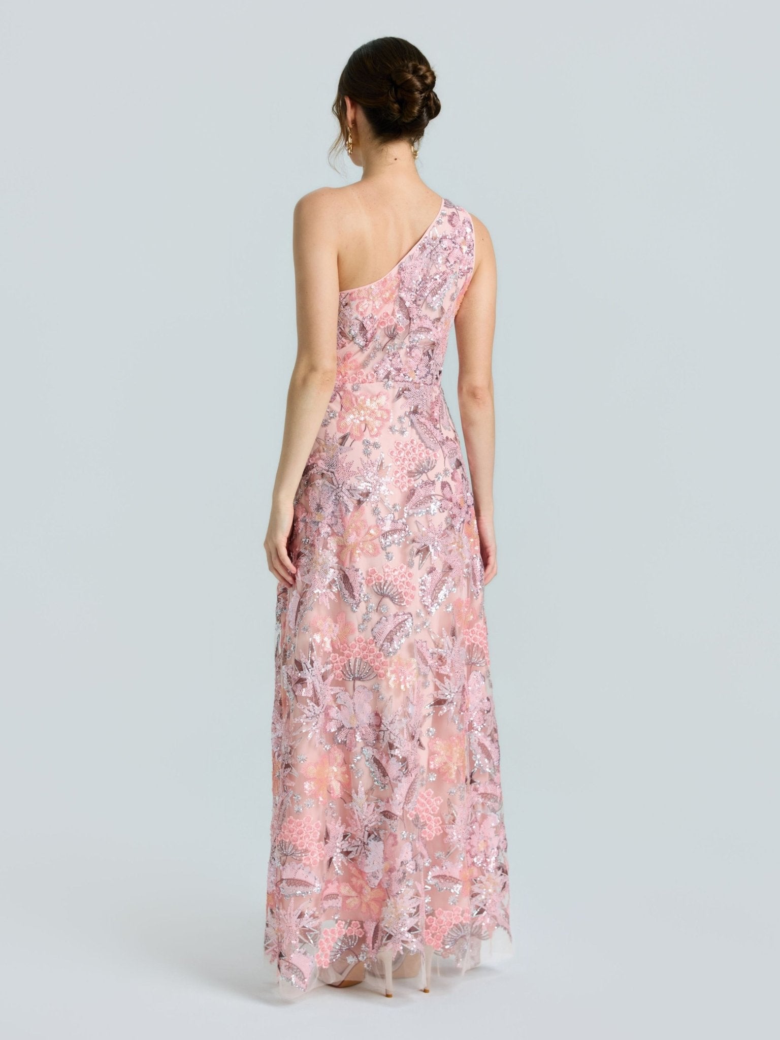 One-Shoulder Floral Sequin Embroidered Dress - Social Queen