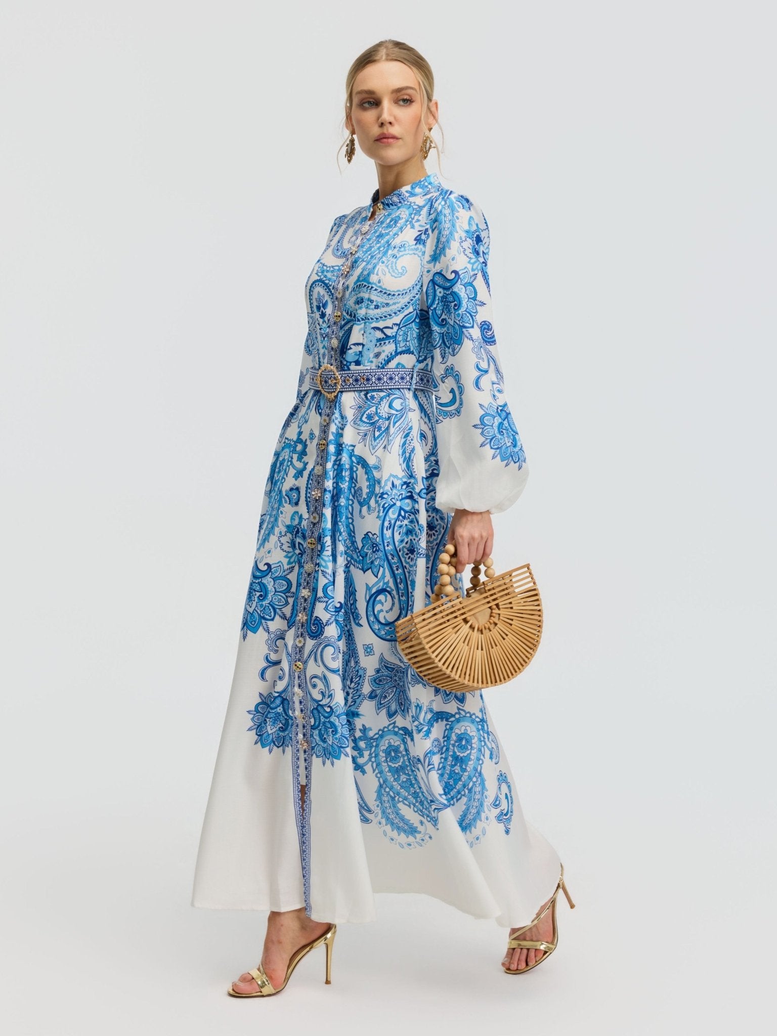 Paisley Print Shirt Dress(Belt included) - Social Queen