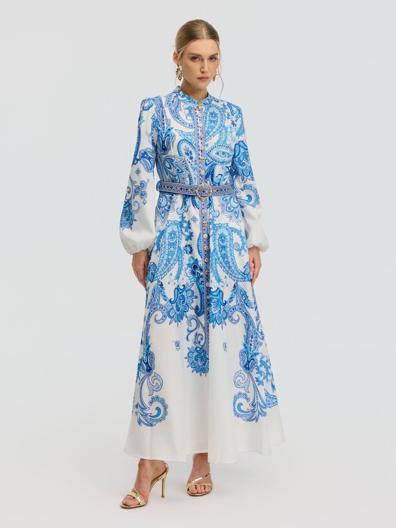 Paisley Print Shirt Dress(Belt included) - Social Queen