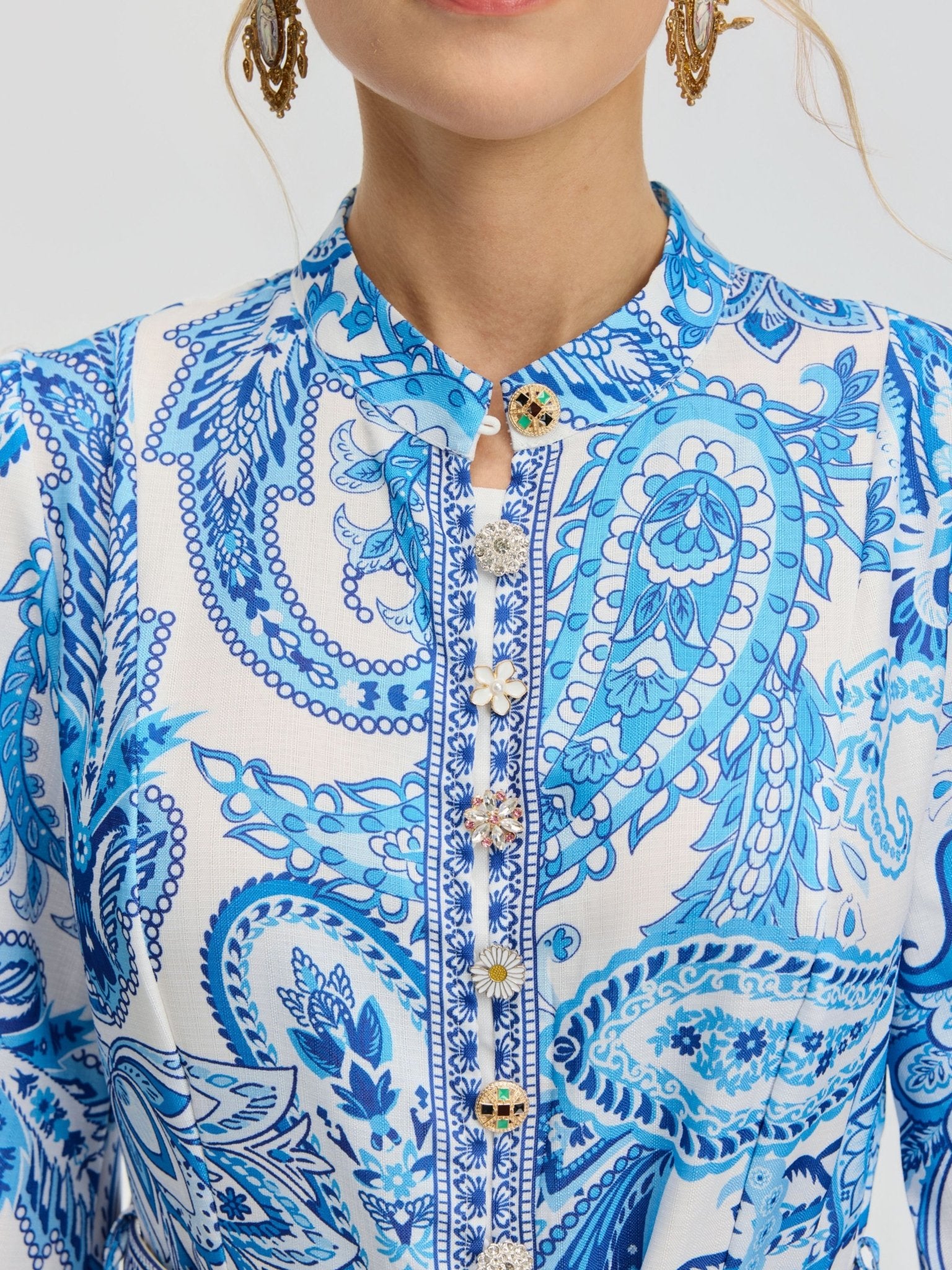 Paisley Print Shirt Dress(Belt included) - Social Queen