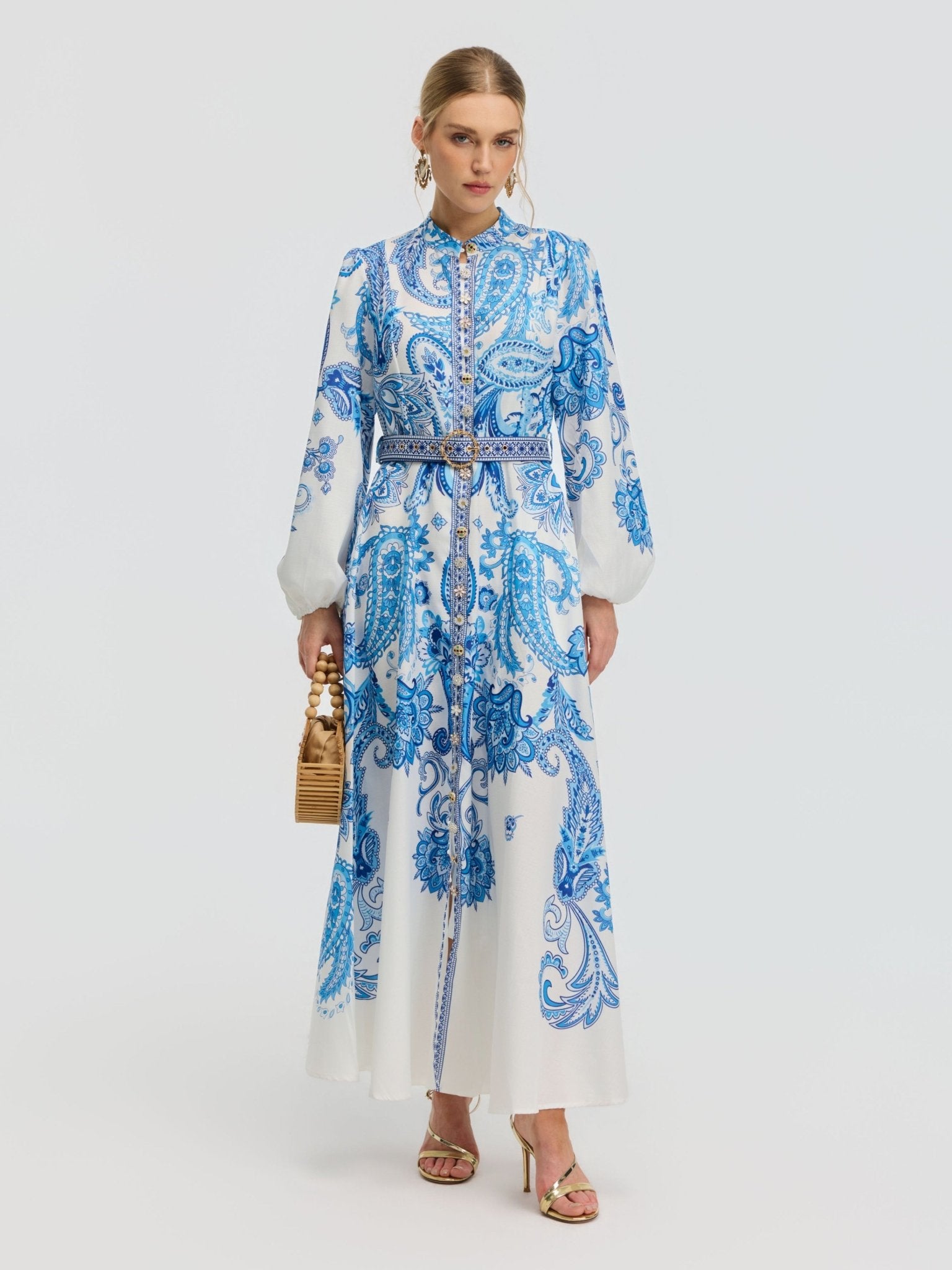 Paisley Print Shirt Dress(Belt included) - Social Queen