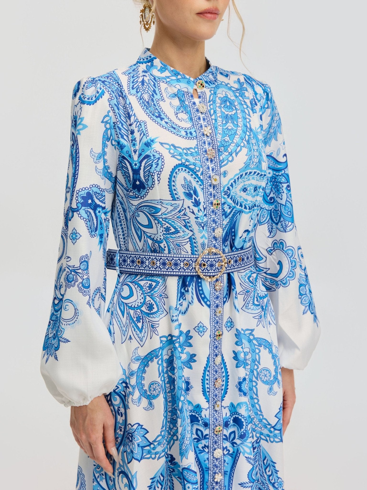 Paisley Print Shirt Dress(Belt included) - Social Queen