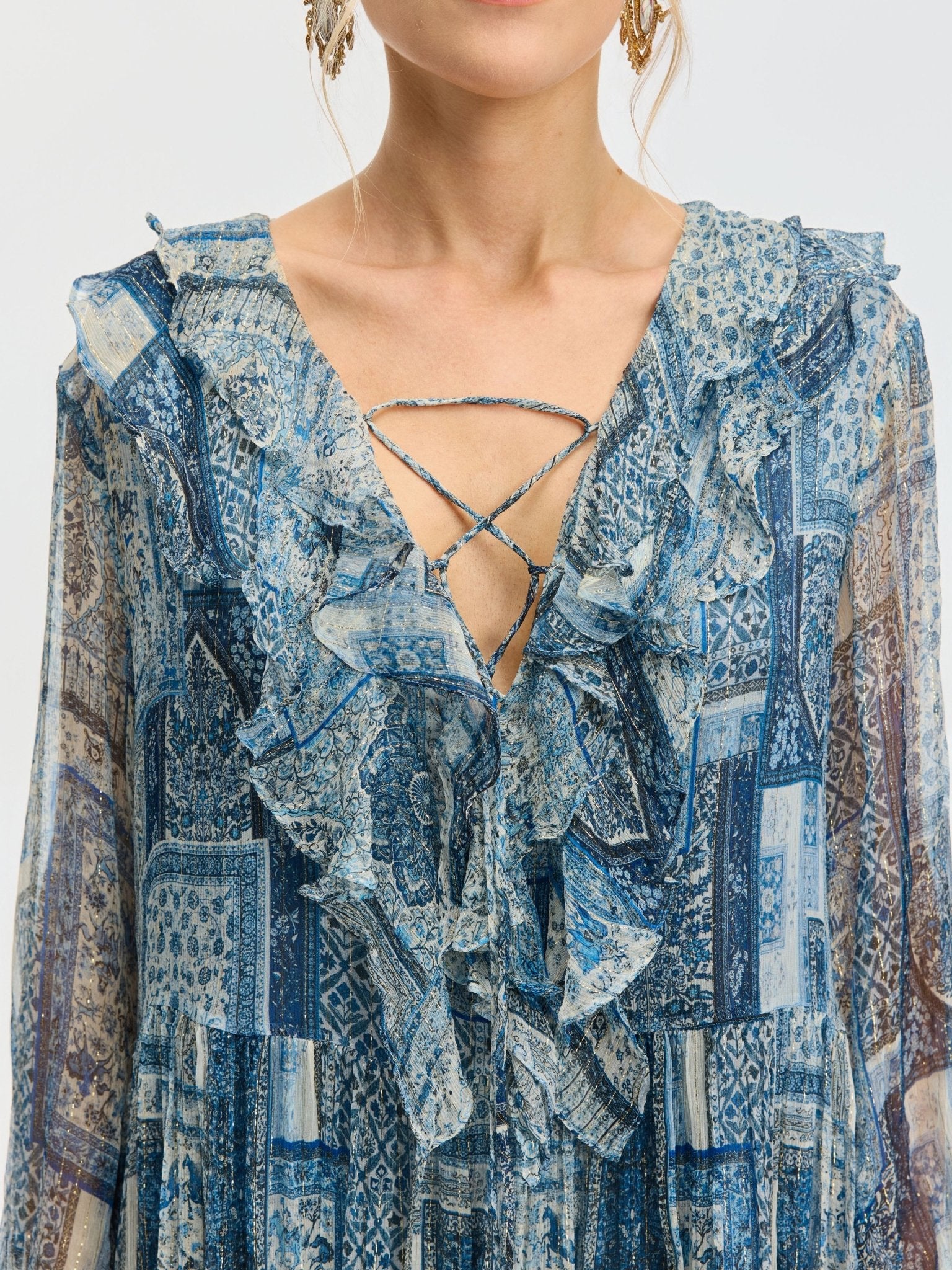 Persian Geometric Print Silk Dress - Social Queen
