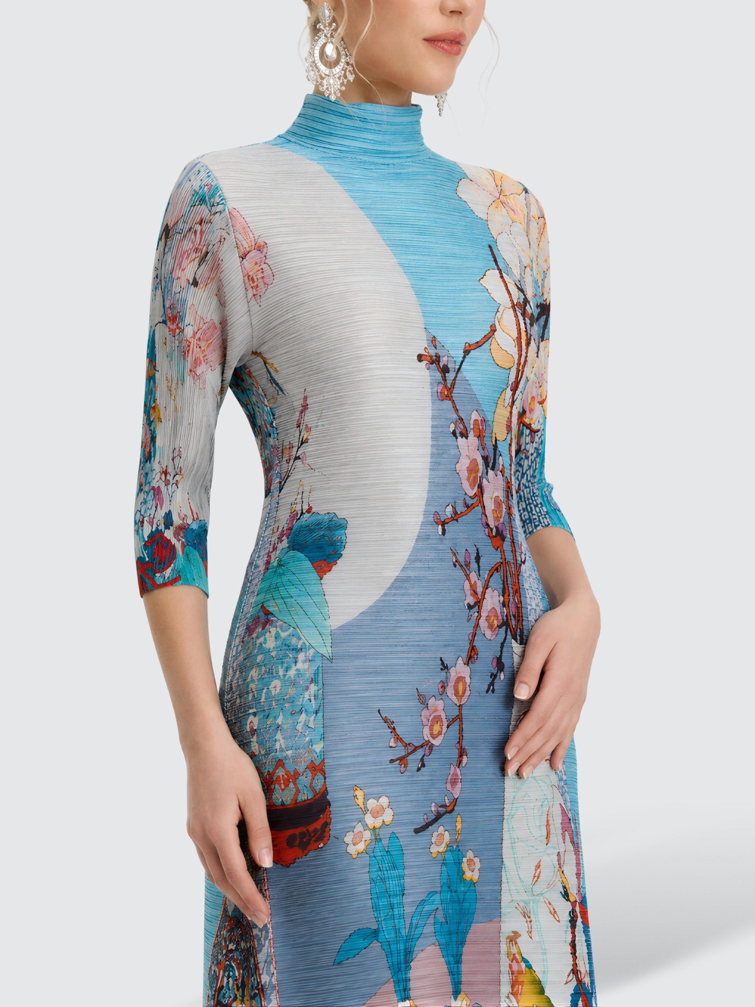 Printed Pleated Midi Dress - Social Queen