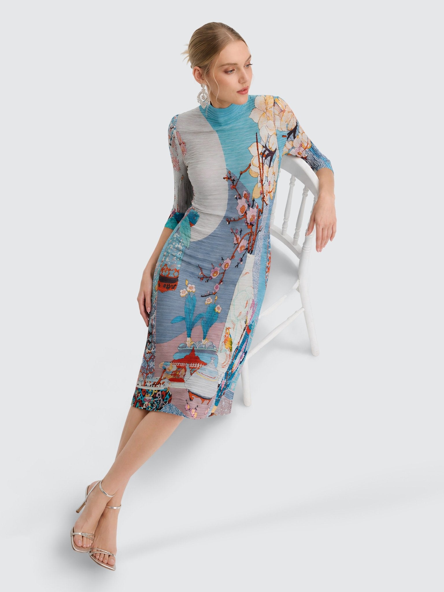 Printed Pleated Midi Dress - Social Queen