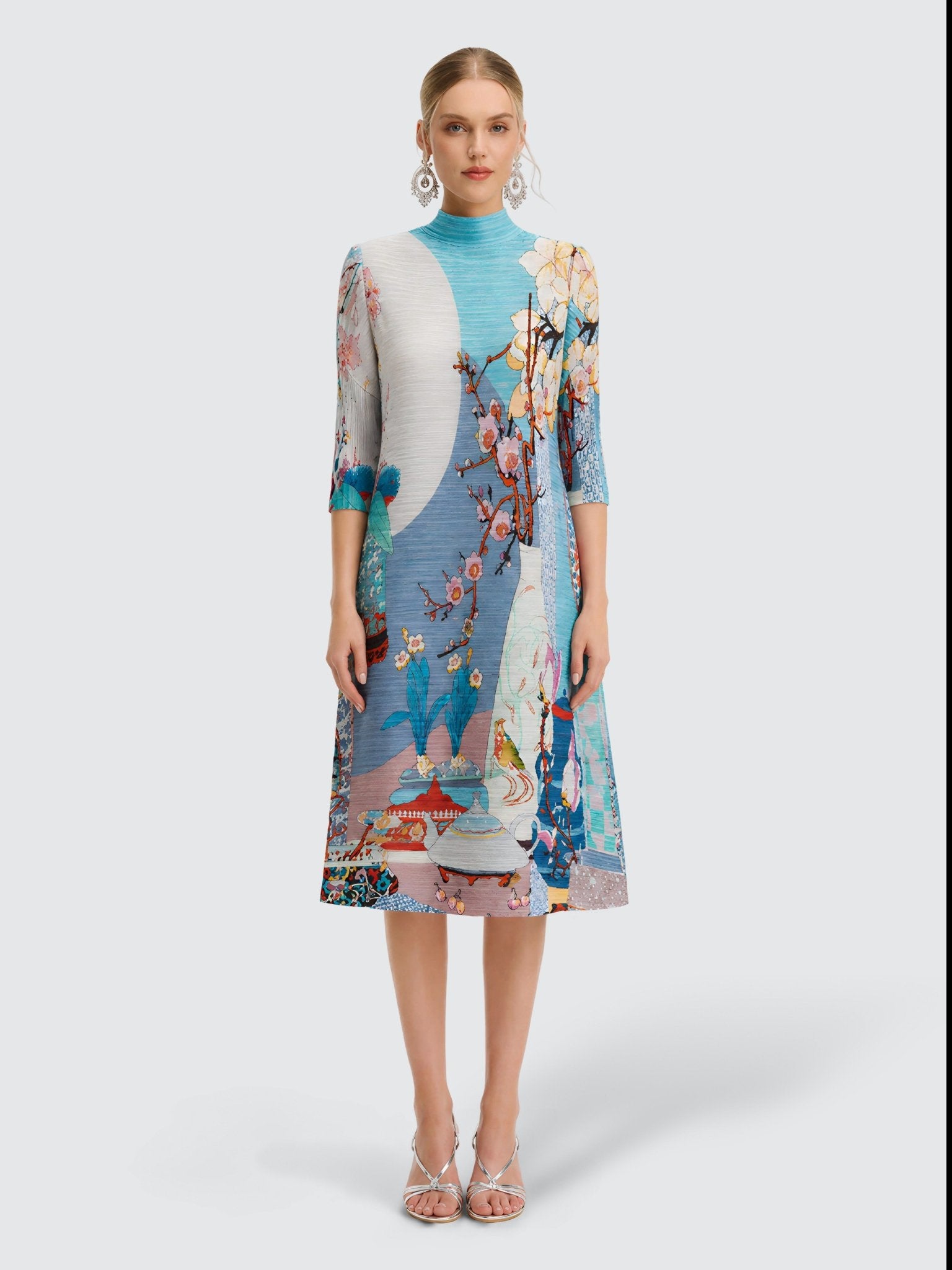 Printed Pleated Midi Dress - Social Queen