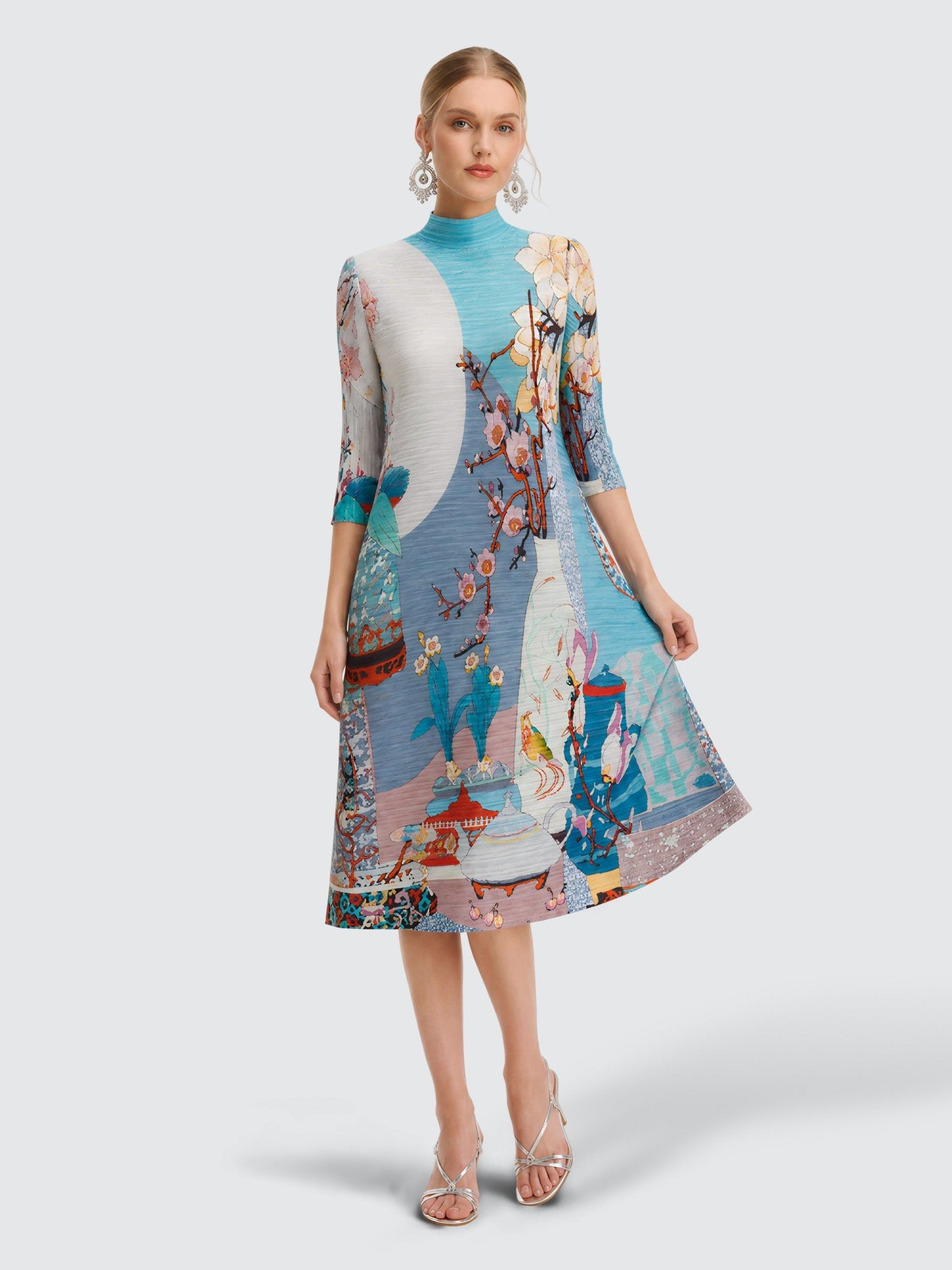 Printed Pleated Midi Dress - Social Queen