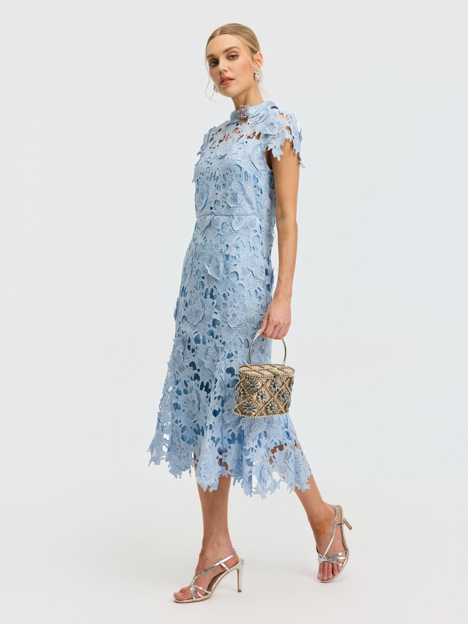 Rose Appliqué Lace Dress (Brooch Not Included) - Social Queen