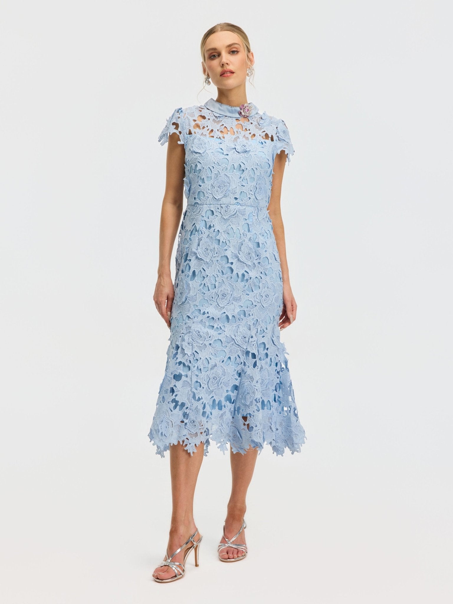 Rose Appliqué Lace Dress (Brooch Not Included) - Social Queen