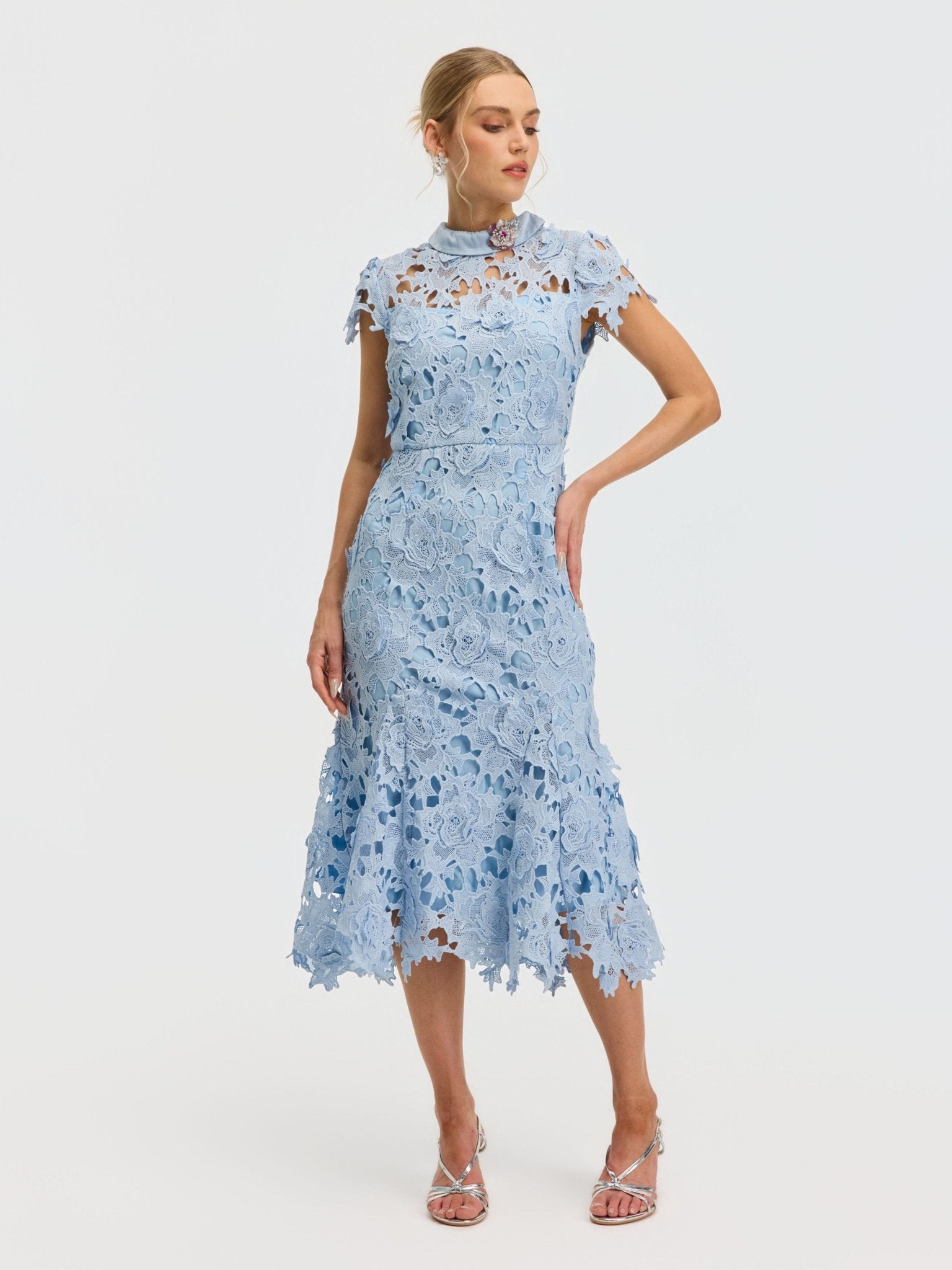 Rose Appliqué Lace Dress (Brooch Not Included) - Social Queen