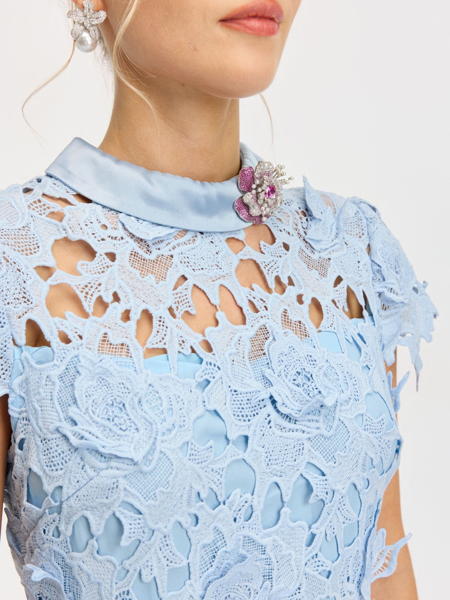 Rose Appliqué Lace Dress (Brooch Not Included) - Social Queen