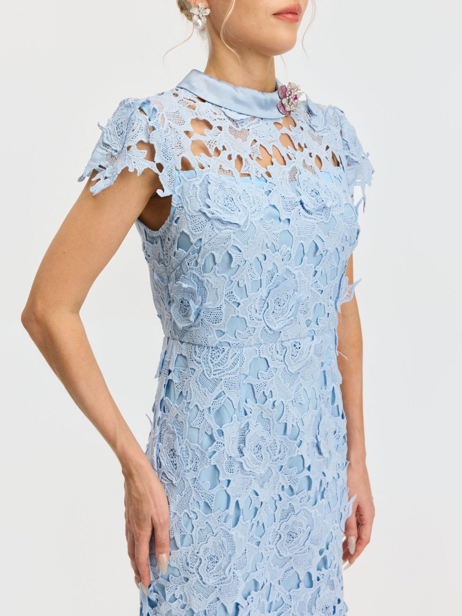 Rose Appliqué Lace Dress (Brooch Not Included) - Social Queen