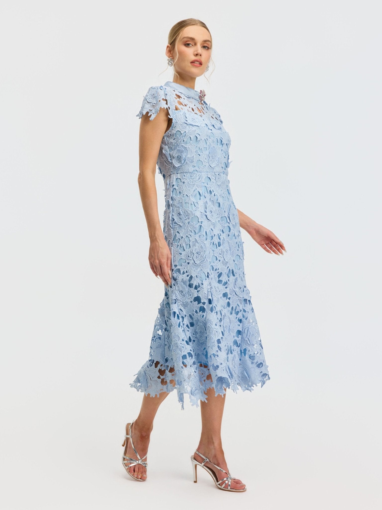 Rose Appliqué Lace Dress (Brooch Not Included) - Social Queen