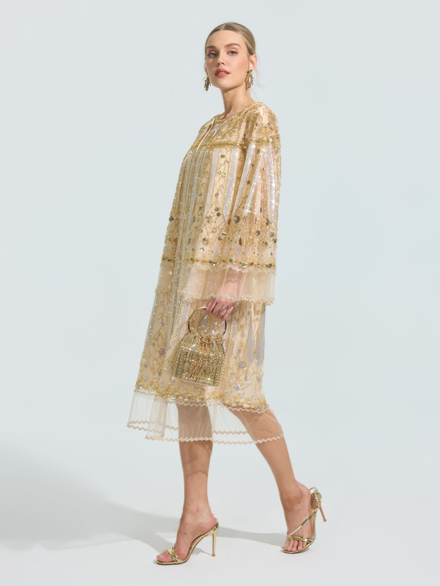 Rose Beaded Sequin Midi Dress - Social Queen