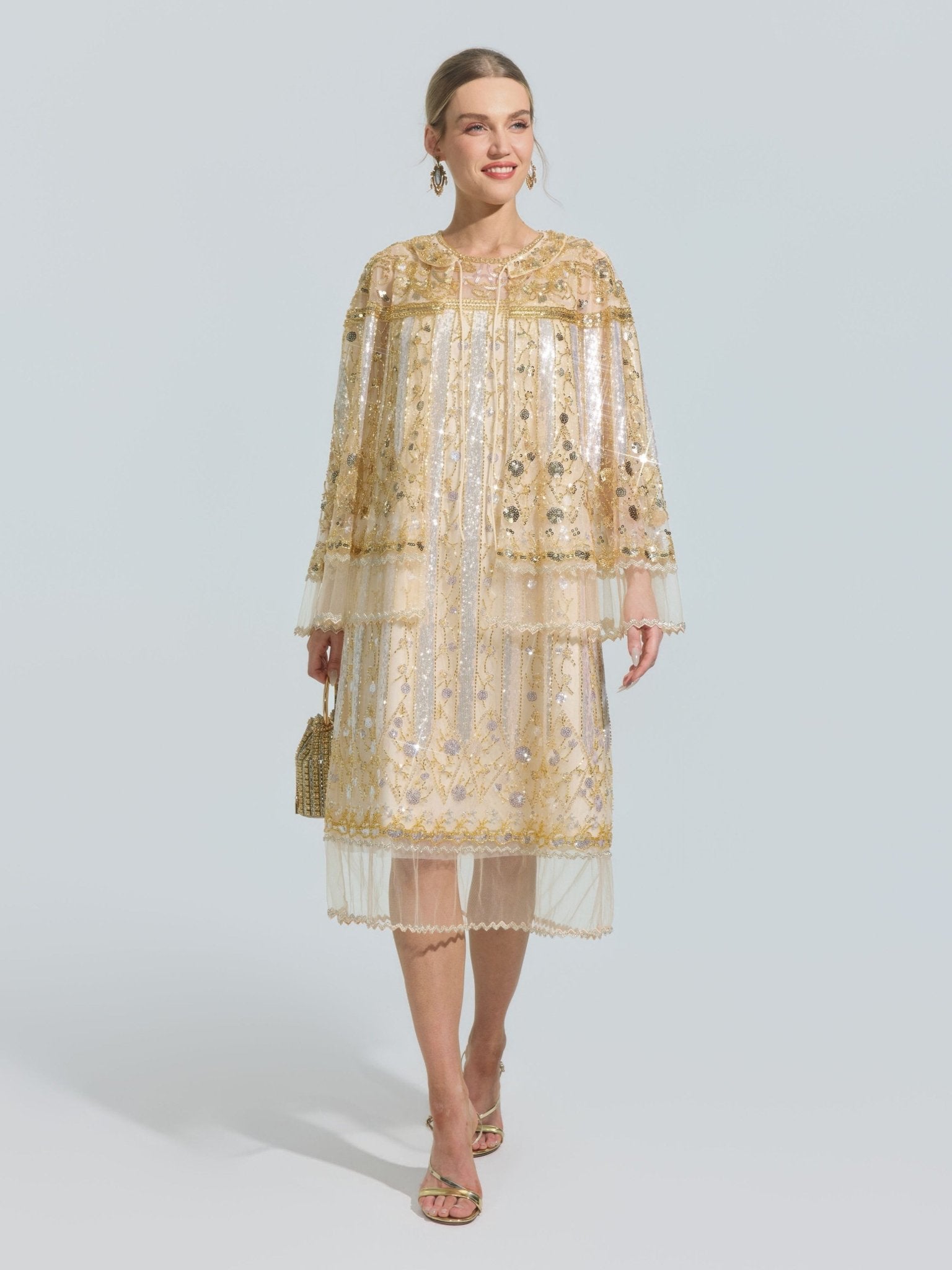 Rose Beaded Sequin Midi Dress - Social Queen