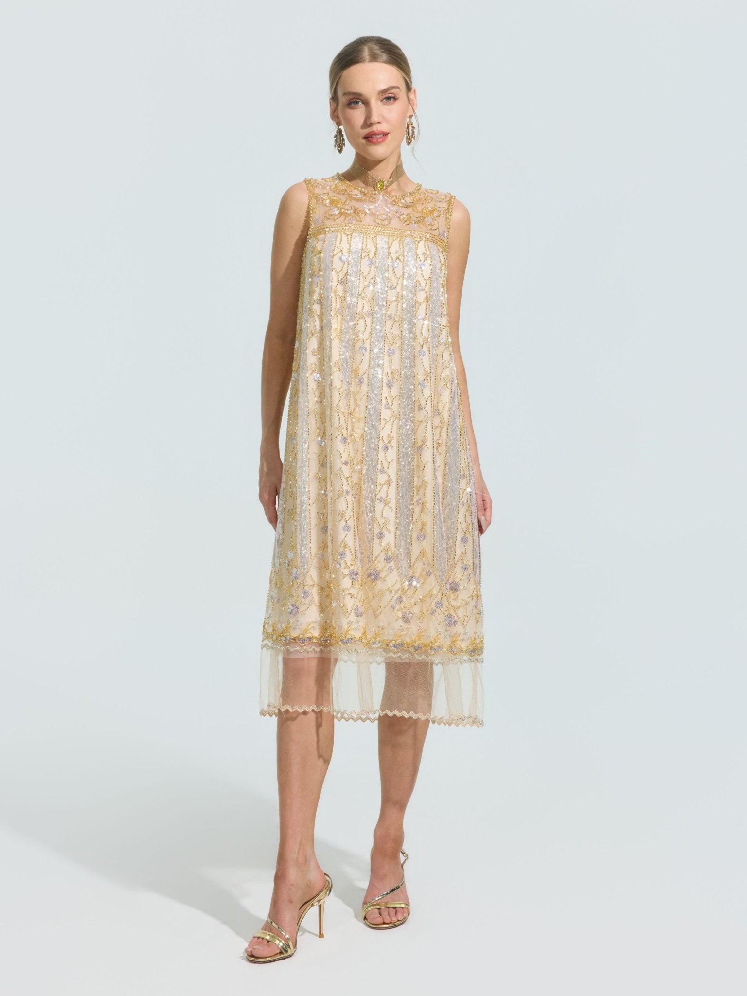 Rose Beaded Sequin Midi Dress - Social Queen