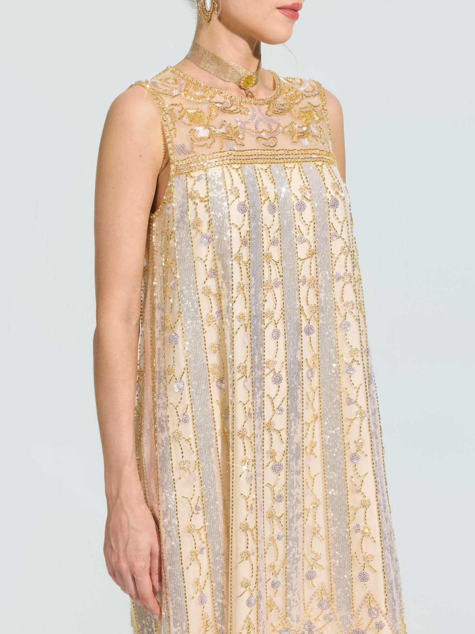 Rose Beaded Sequin Midi Dress - Social Queen