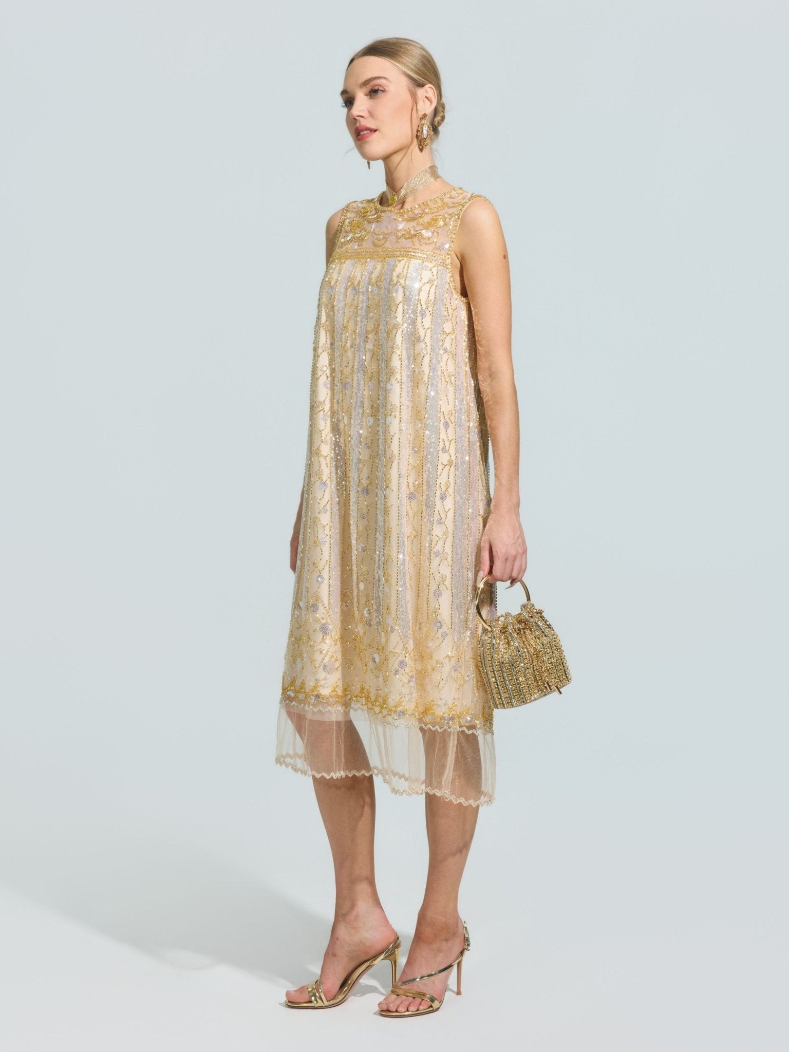 Rose Beaded Sequin Midi Dress - Social Queen
