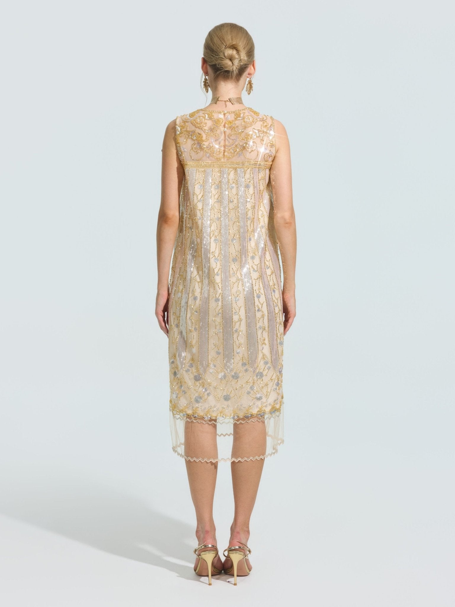 Rose Beaded Sequin Midi Dress - Social Queen