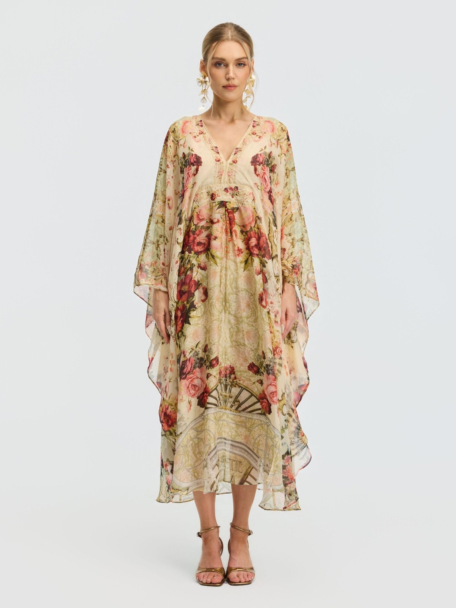 Rose Print Mulberry Silk Dress - Social Queen