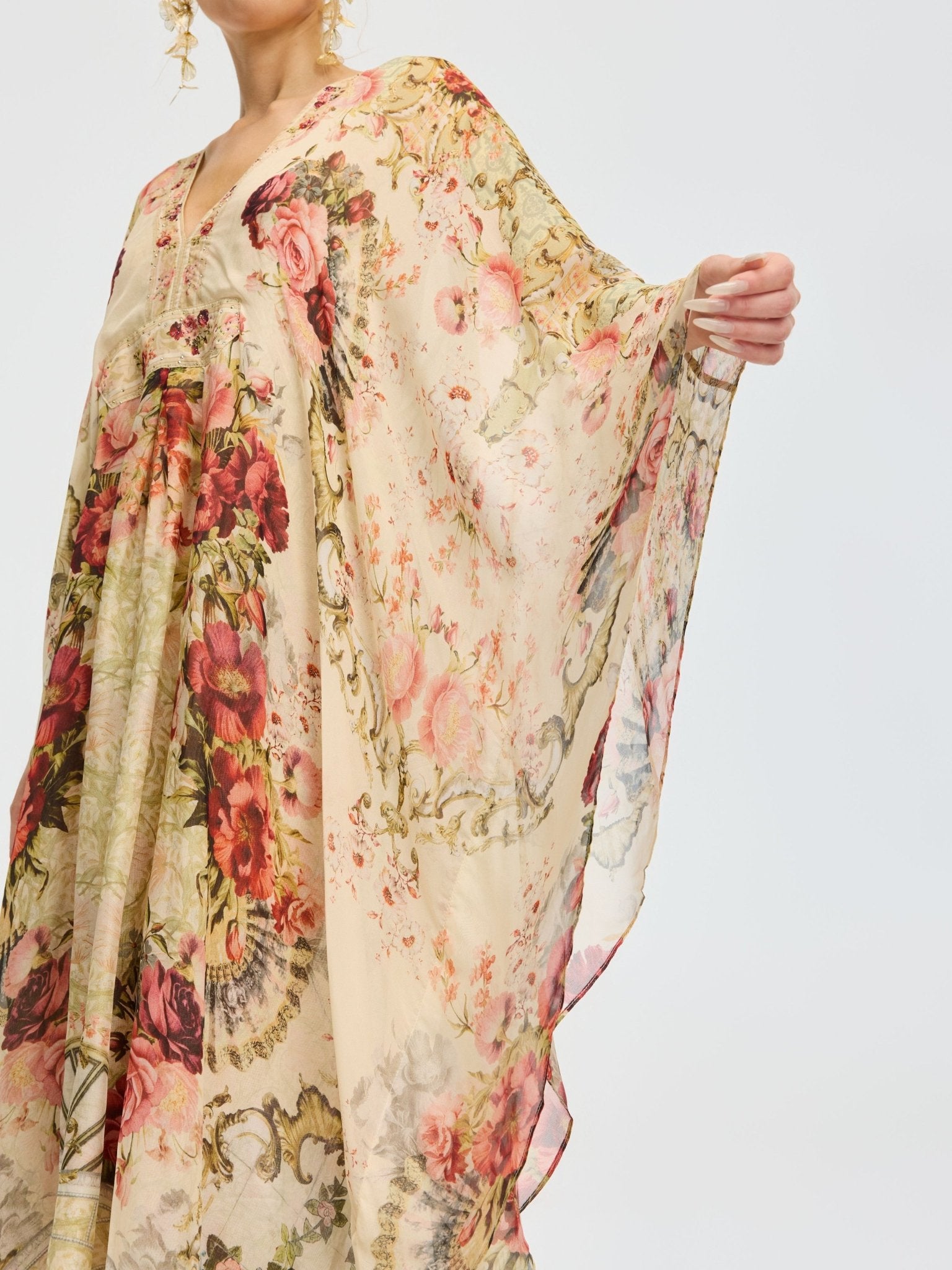 Rose Print Mulberry Silk Dress - Social Queen