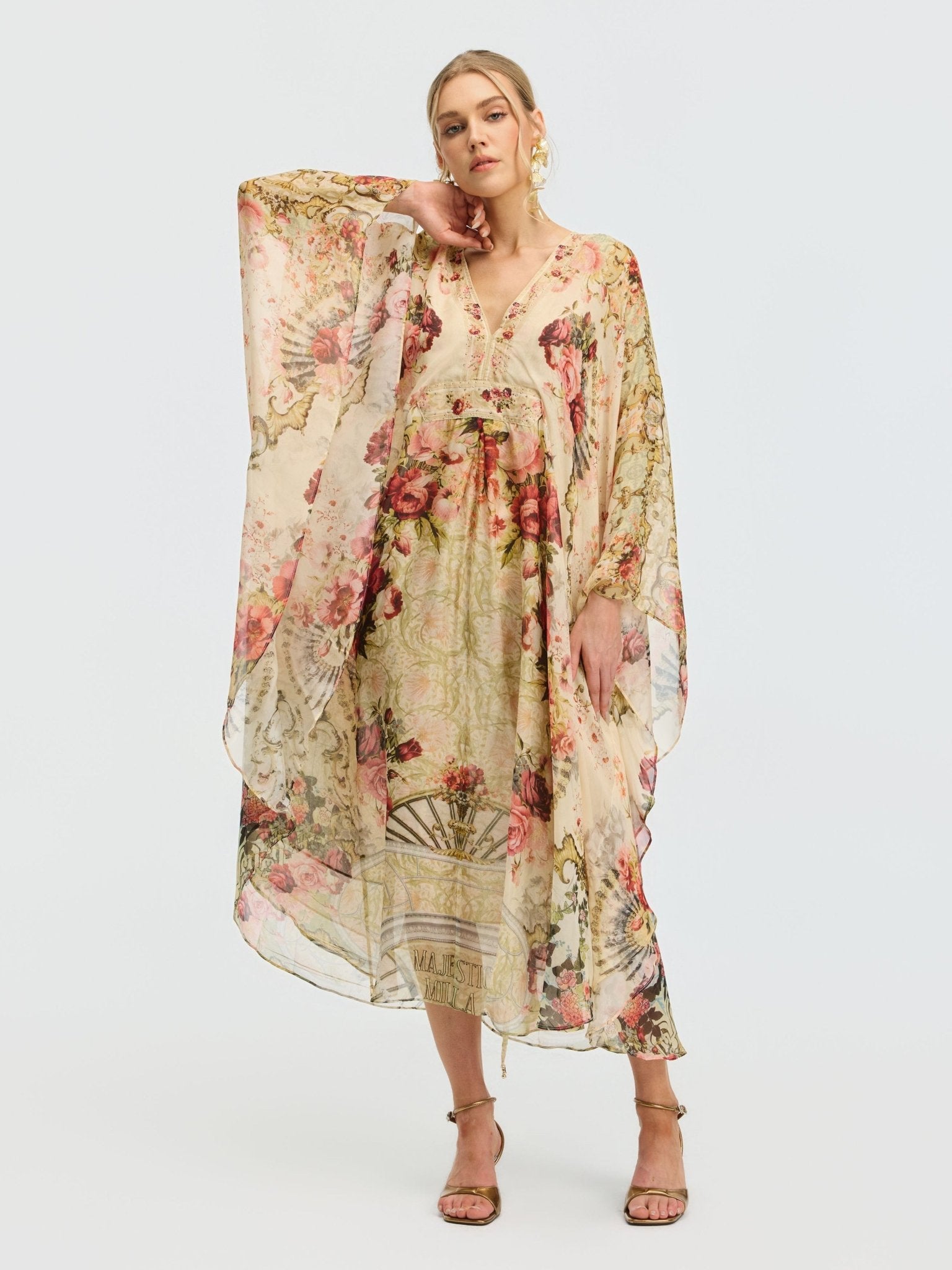 Rose Print Mulberry Silk Dress - Social Queen
