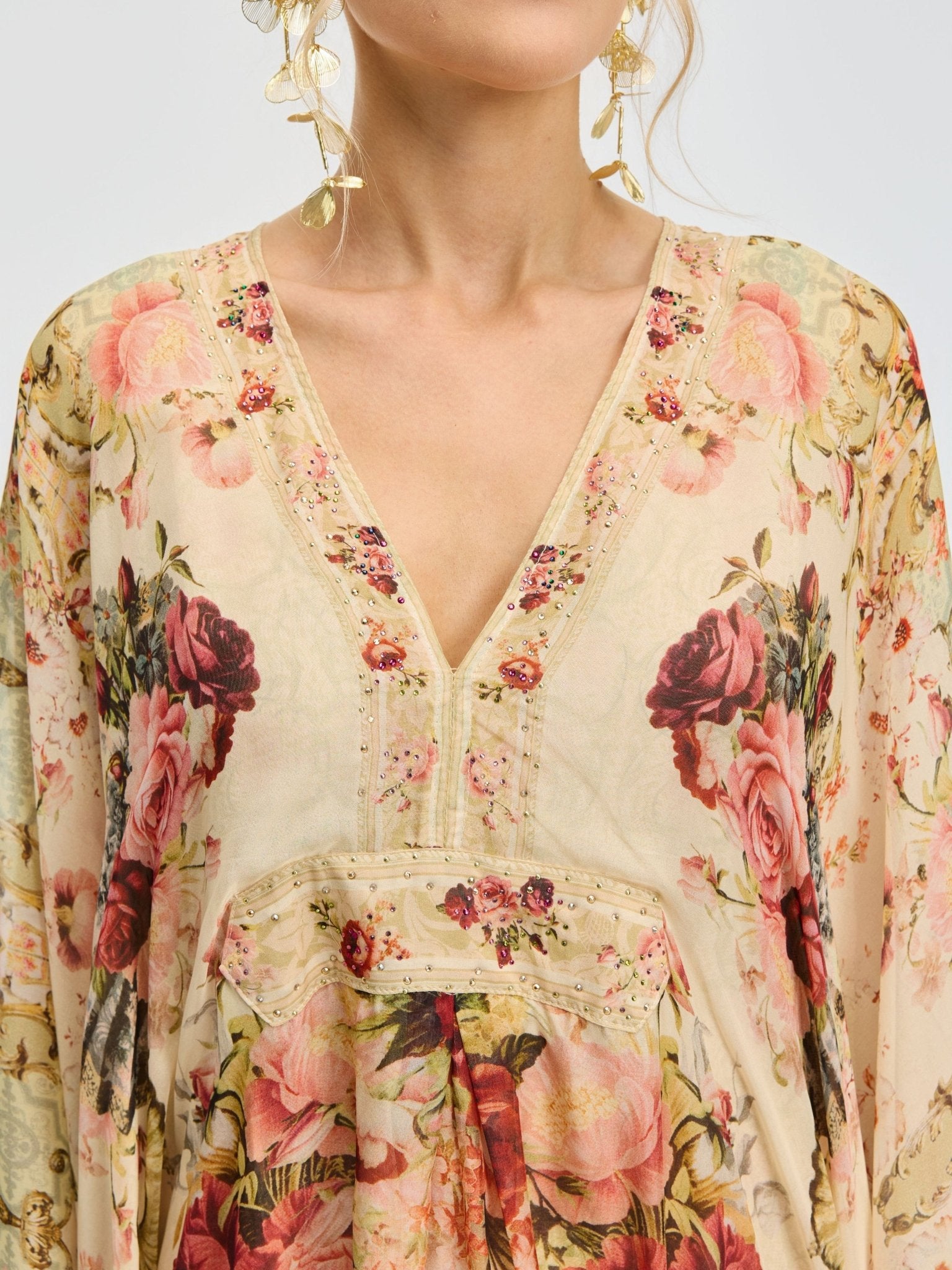 Rose Print Mulberry Silk Dress - Social Queen