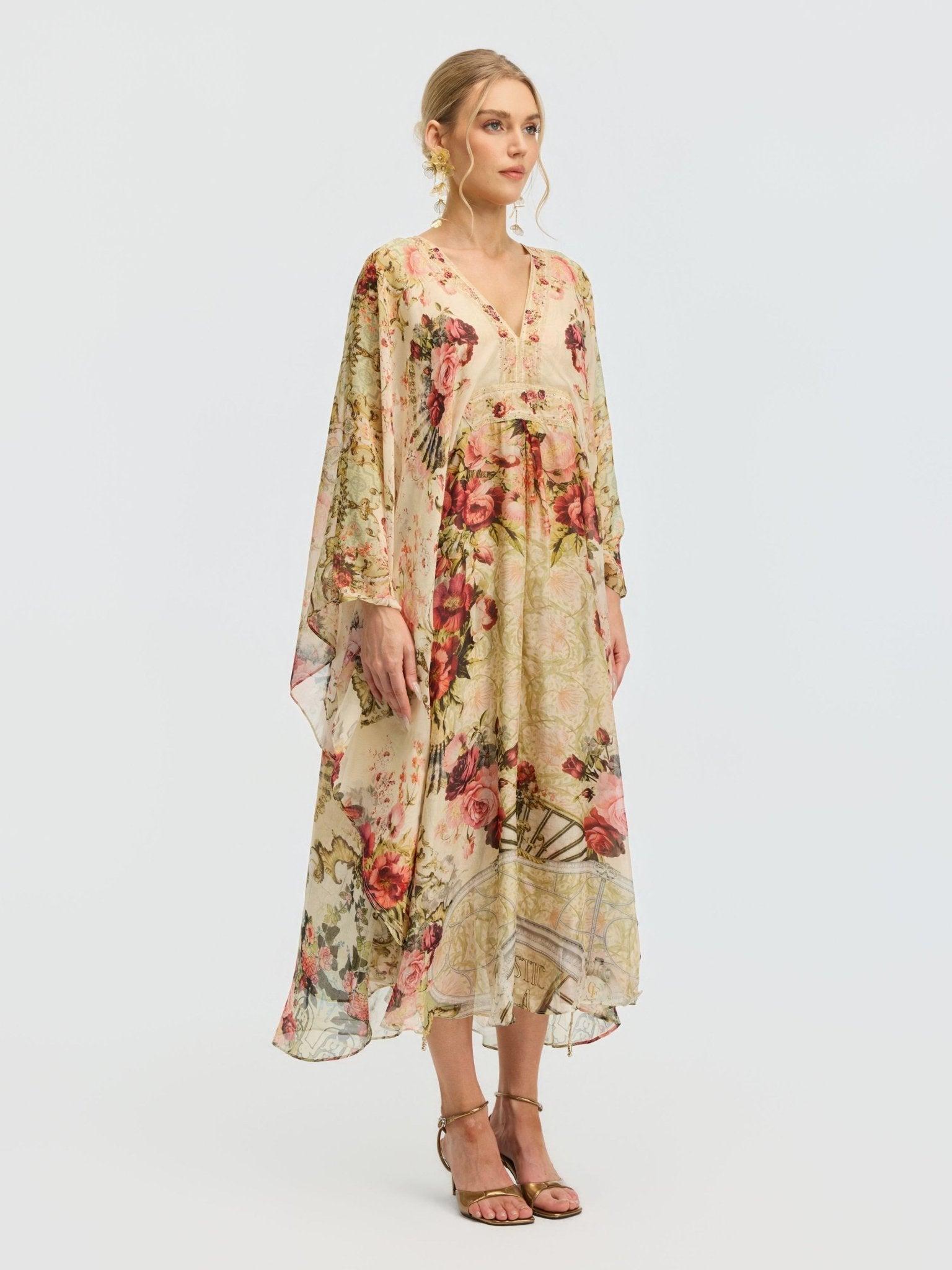Rose Print Mulberry Silk Dress - Social Queen