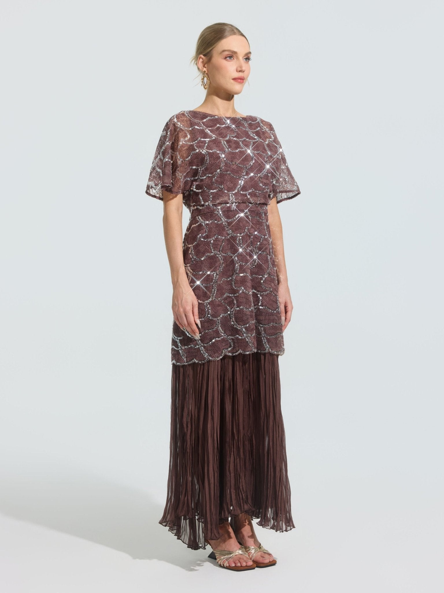 Scale Sequin Pleated Dress - Social Queen